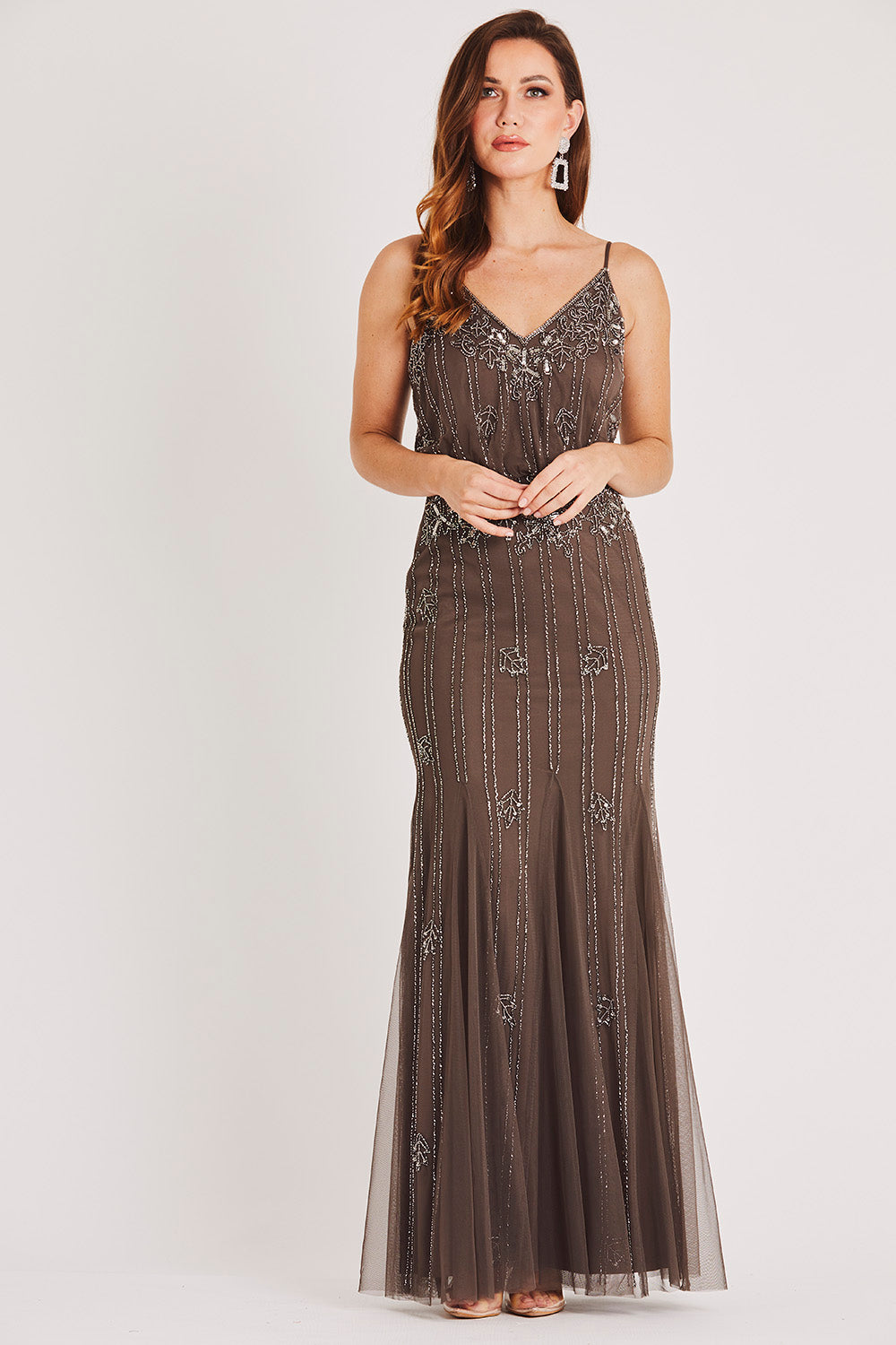 Keeva Stone Grey Bridesmaid Maxi Dress - Elegant Long Formal Gown for Weddings, Prom & Special Occasions