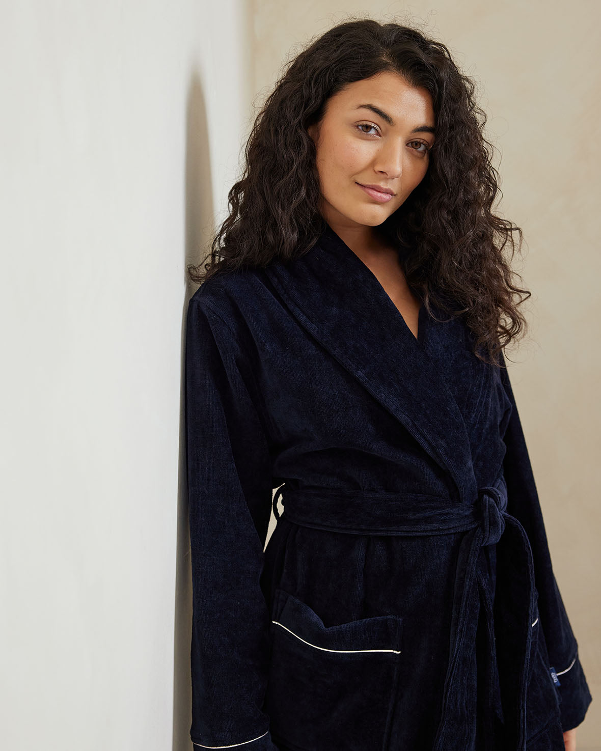 Premium Cotton Toweling Dressing Gown for Women & Men - Soft Absorbent Bathrobe with Pockets - Navy Blue - Perfect for Spa, Lounge & Post-Shower Comfort