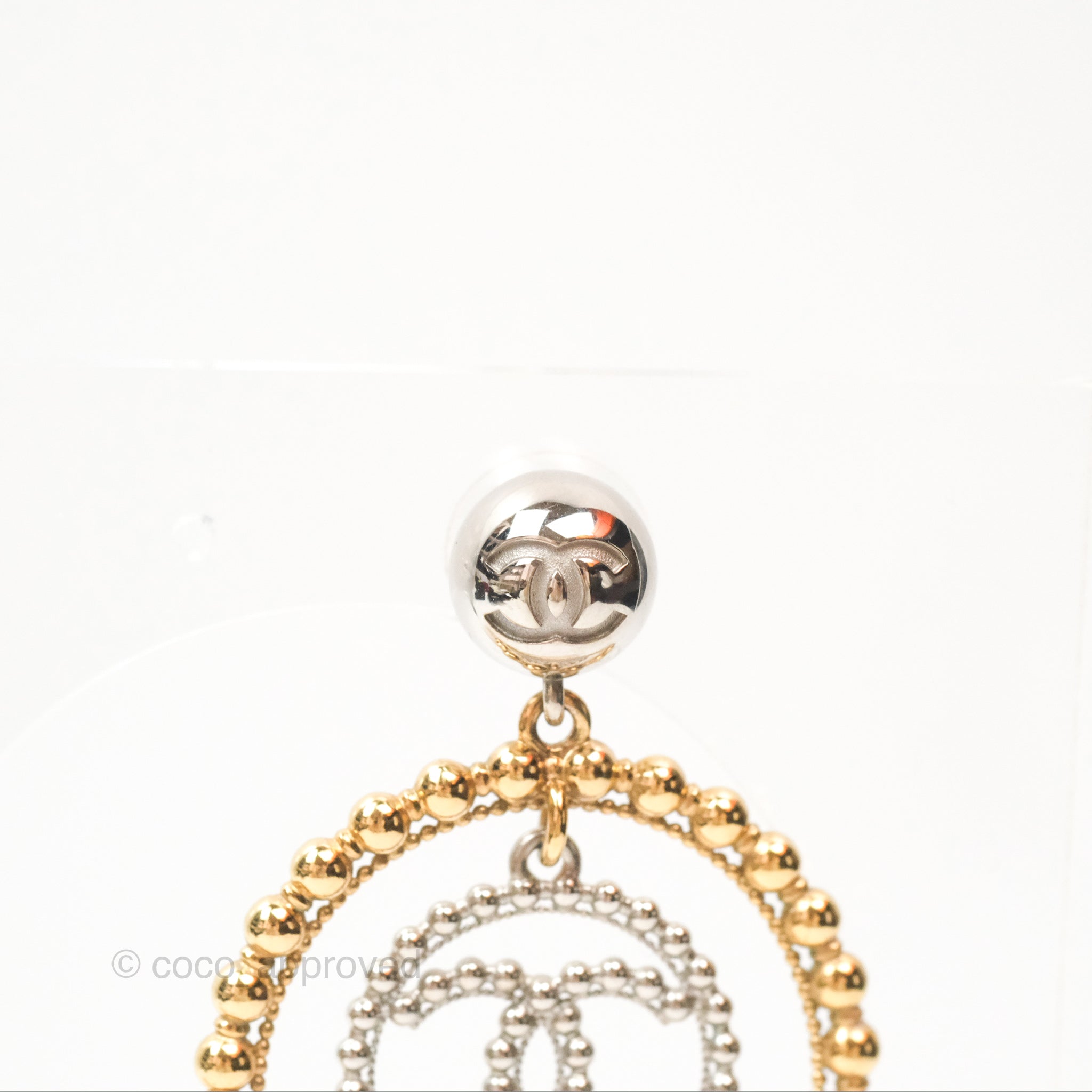 Chanel CC Hoop Drop Earrings in Silver & Gold Tone - 22C Collection | Luxury Fashion Jewelry for Women, Perfect for Parties, Weddings & Special Occasions