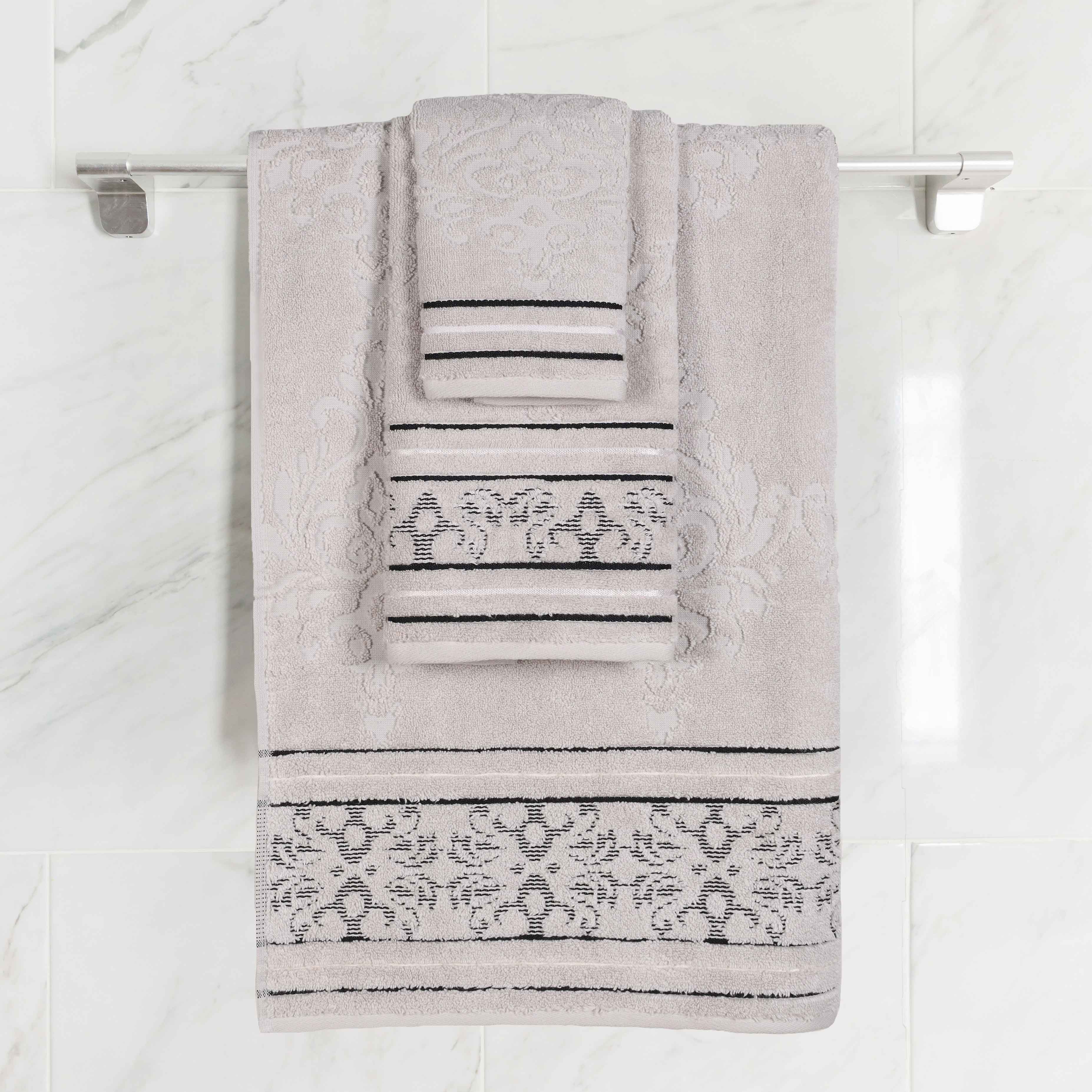 Premium Sadie Zero Twist Cotton 3-Piece Jacquard Towel Set with Elegant Floral Design - Soft Bath Towels for Spa, Guest Bathroom & Luxury Home Decor