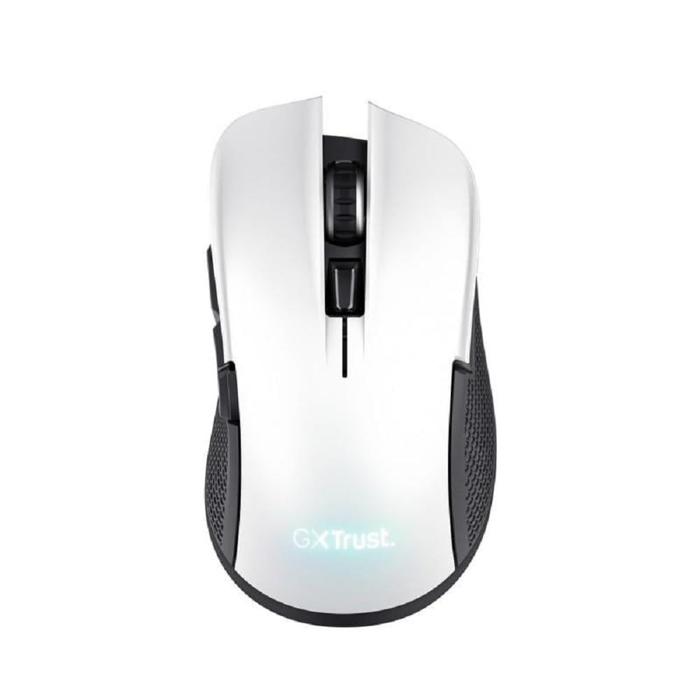 Trust Gaming GXT 923W Ybar Rechargeable Wireless Gaming Mouse - 2.4GHz Low Latency, 50h Battery Life, 200-7200 DPI, 69% Recycled Plastics, Programmable RGB for PC & Laptop (White) | Perfect for FPS, MOBA & Esports Gaming