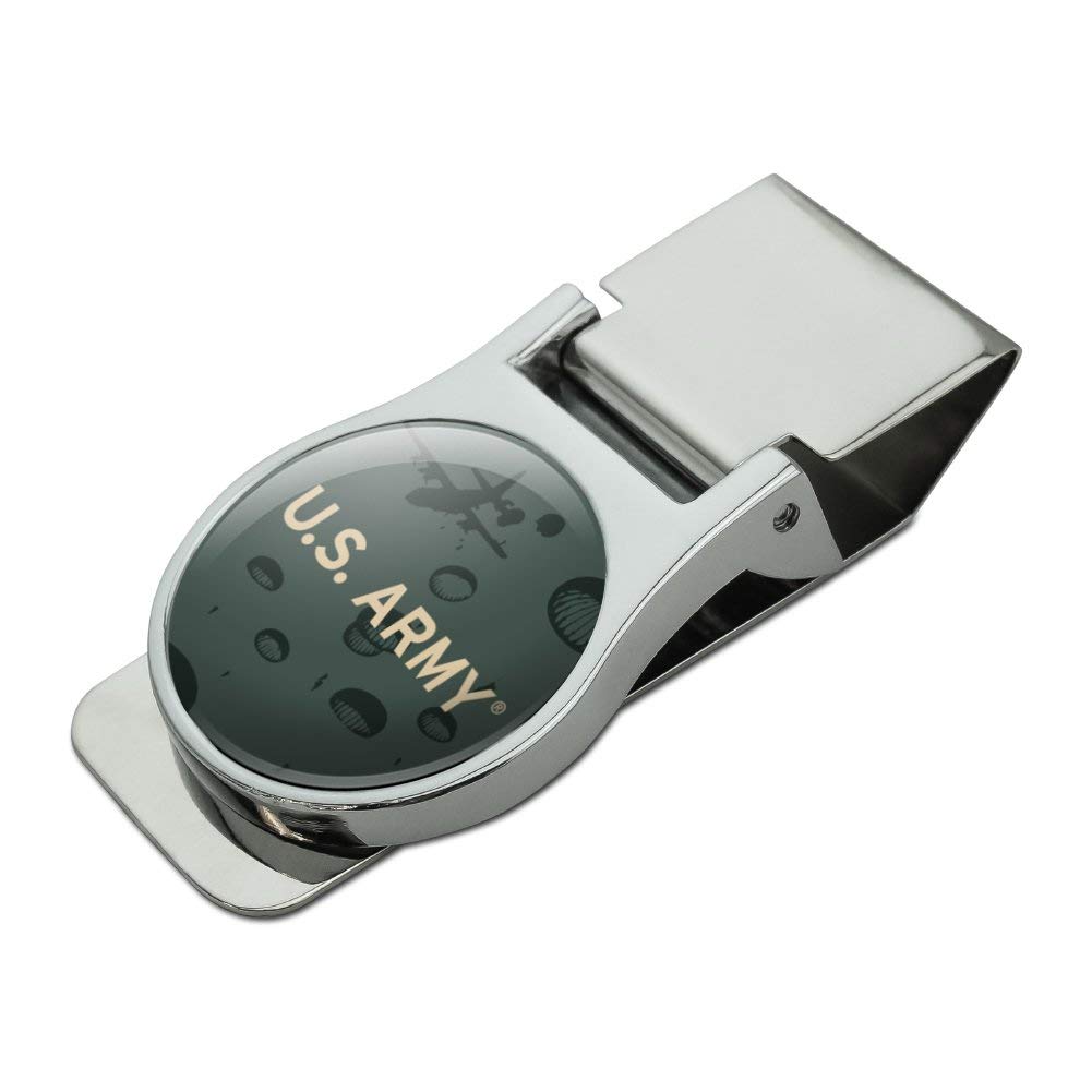 U.S. Army Parachute Design Chrome Plated Metal Money Clip - Military Themed Wallet Accessory for Cash & Cards | Perfect Gift for Veterans, Soldiers & Military Enthusiasts