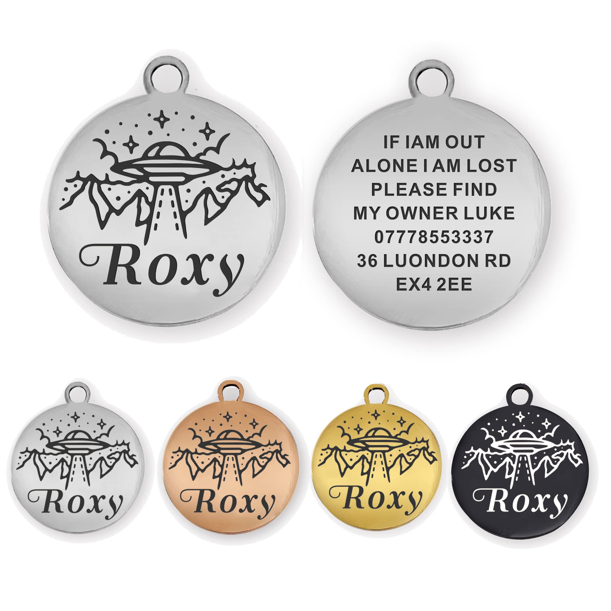 Personalized Stainless Steel Dog & Cat ID Tags - Custom Engraved Pet Name Tags for Collars - 4 Colors & 2 Sizes (S/L) - Durable Pet Safety Tags for Dogs, Cats, Puppies & Kittens - Perfect for Daily Walks, Travel & Emergency Contact Info