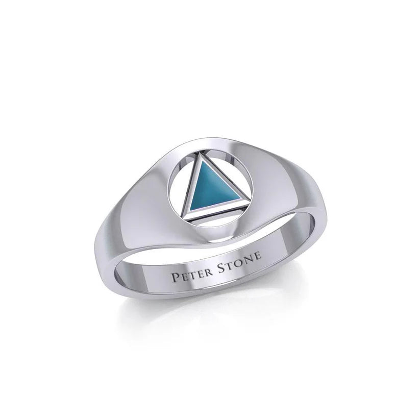 Sterling Silver Sobriety Triangle Inlaid Ring TRI1932 - Elegant Jewelry for Recovery, Sobriety Gifts & Everyday Wear