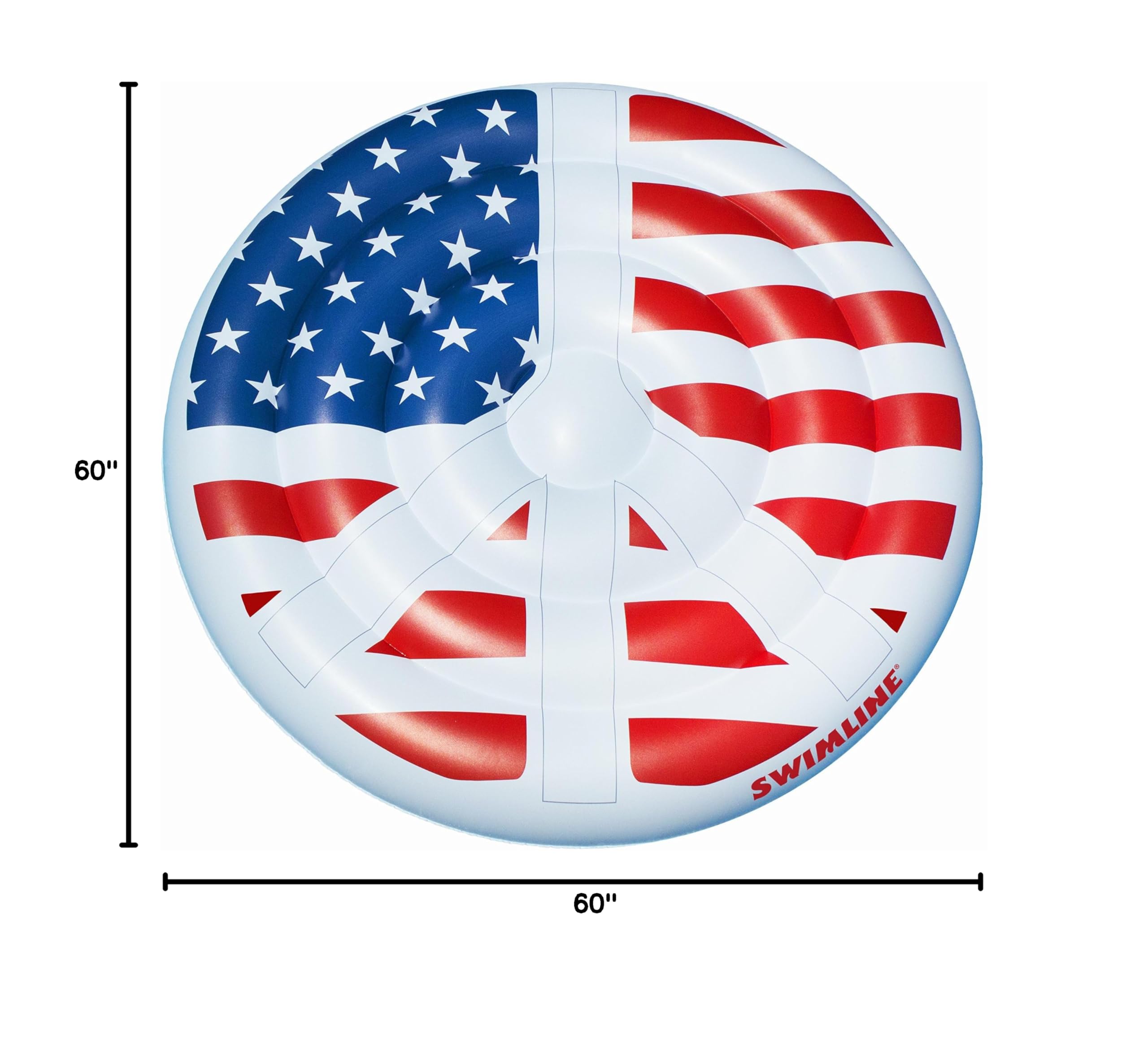 Inflatable Americana Peace Sign Pool Float - Patriotic Summer Pool Raft for Adults & Kids - Perfect for Backyard Pools, Lakes & Beach Vacations