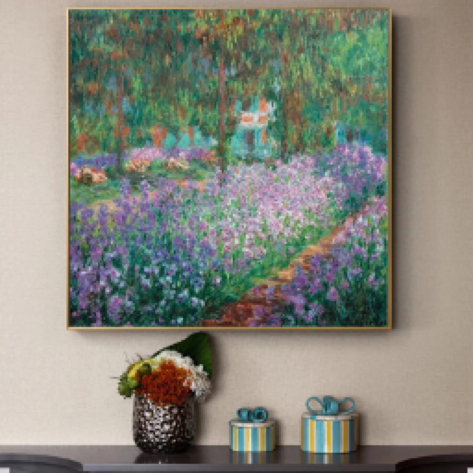 Claude Monet Garden at Giverny Canvas Wall Art - 53x53cm Frameless Print for Home Decor