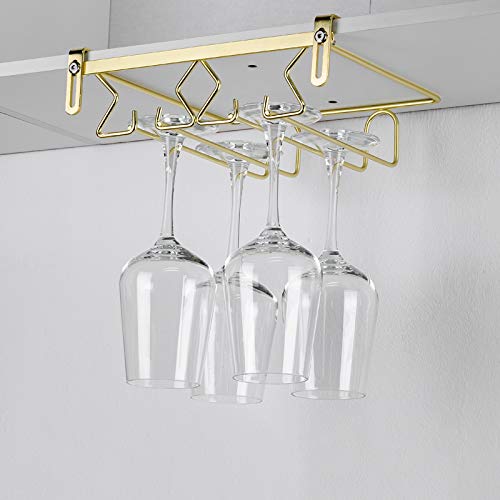 Under Cabinet Wine Glass Holder - Gold Stainless Steel Rack for Kitchen & Bar Organization - Perfect for Storing Stemware in Small Spaces & Home Decor