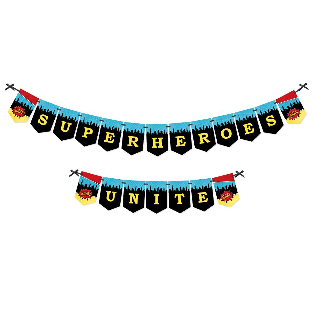 Big Dot of Happiness Bam Superhero Baby Shower & Birthday Party Bunting Banner - Superhero Themed Party Decorations - Perfect for Superhero Unite Baby Showers, Kids Birthday Parties & Nursery Decor
