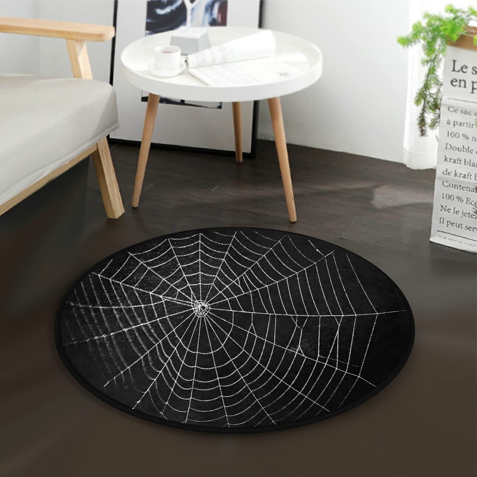 ALAZA Halloween Spider Web Black Round Area Rug - 3' Diameter (92 cm) for Living Room, Bedroom Decor | Spooky Home Decor, Party Decoration, Seasonal Floor Mat