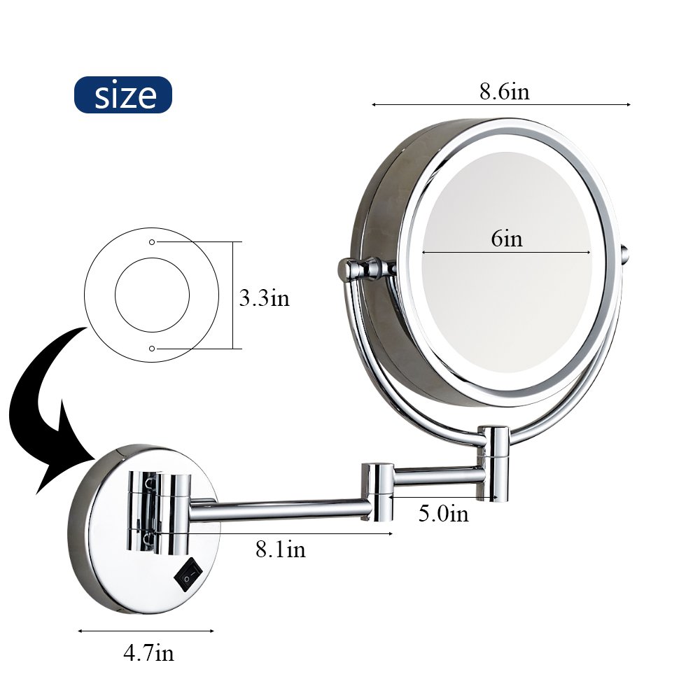 10X Magnification LED Lighted Wall Mount Makeup Mirror - 9 Inch Double Sided, 360° Swivel & 13 Inch Extension, Chrome Finish (Plug-in Power) - Perfect for Vanity, Bathroom & Professional Makeup Application