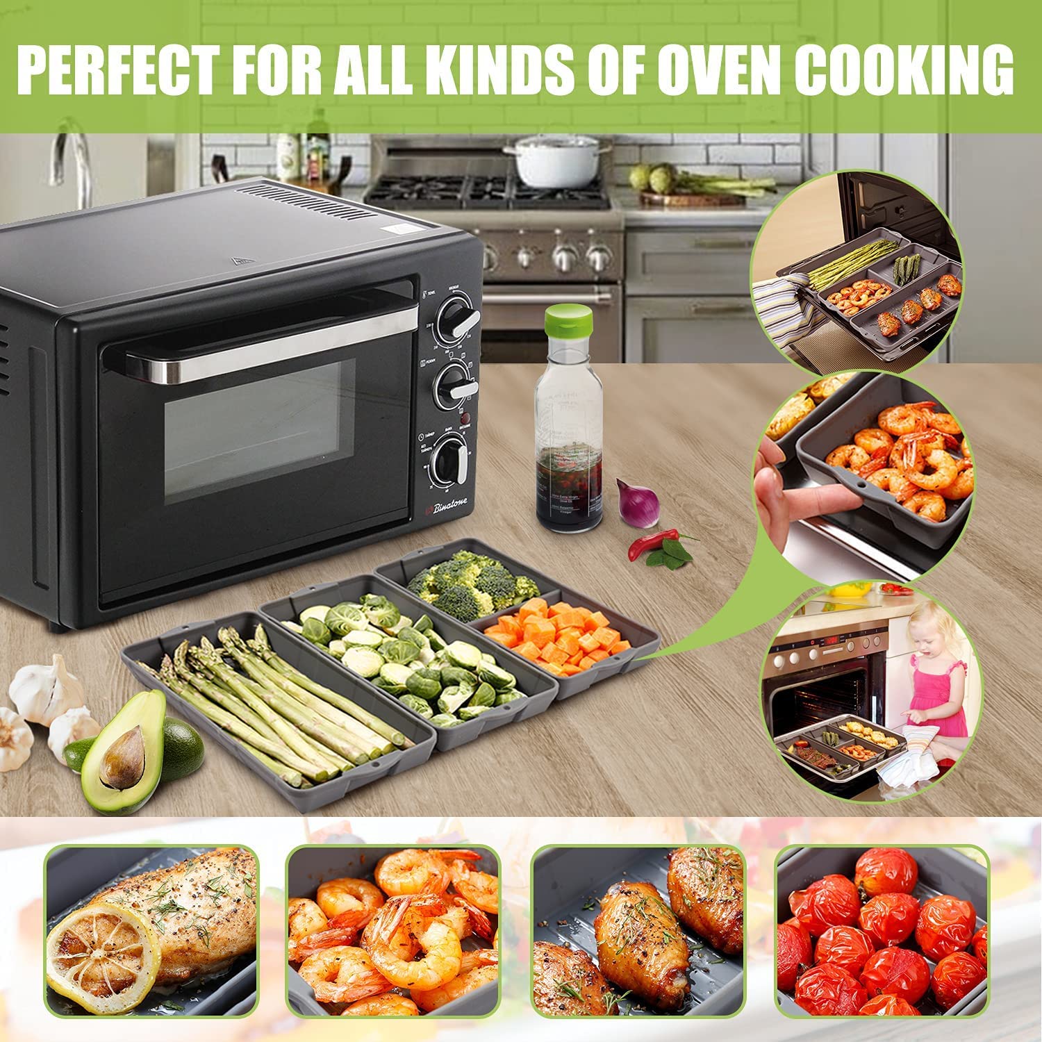 Nonstick Silicone Baking Mat Set - Large Cake Pan with Dividers for Oven & Air Fryer | Dishwasher Safe, Easy Clean | Perfect for Baking Cakes, Cookies, Bread & Meal Prep