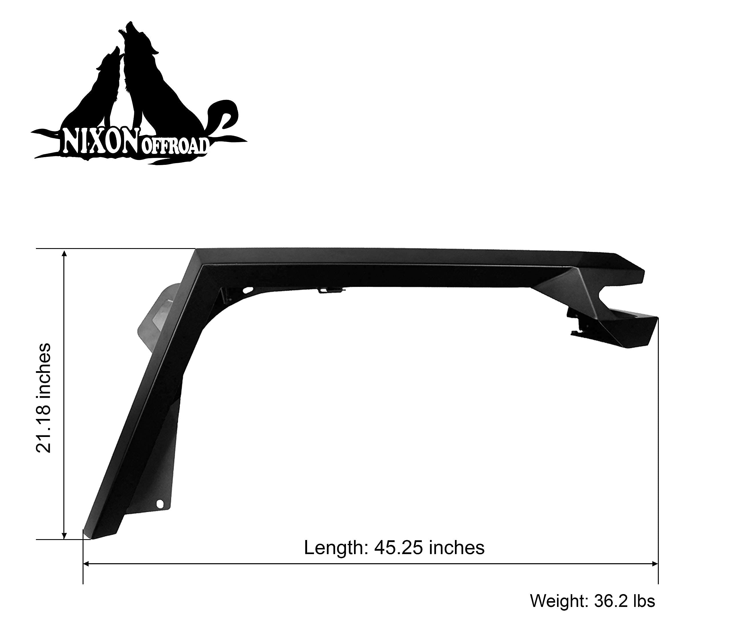 NIXON OFFROAD Front Fender Flares for Jeep Wrangler JL (2018-2025) - Heavy Duty Matte Black Wheel Arch Covers for Off-Road & Adventure Driving