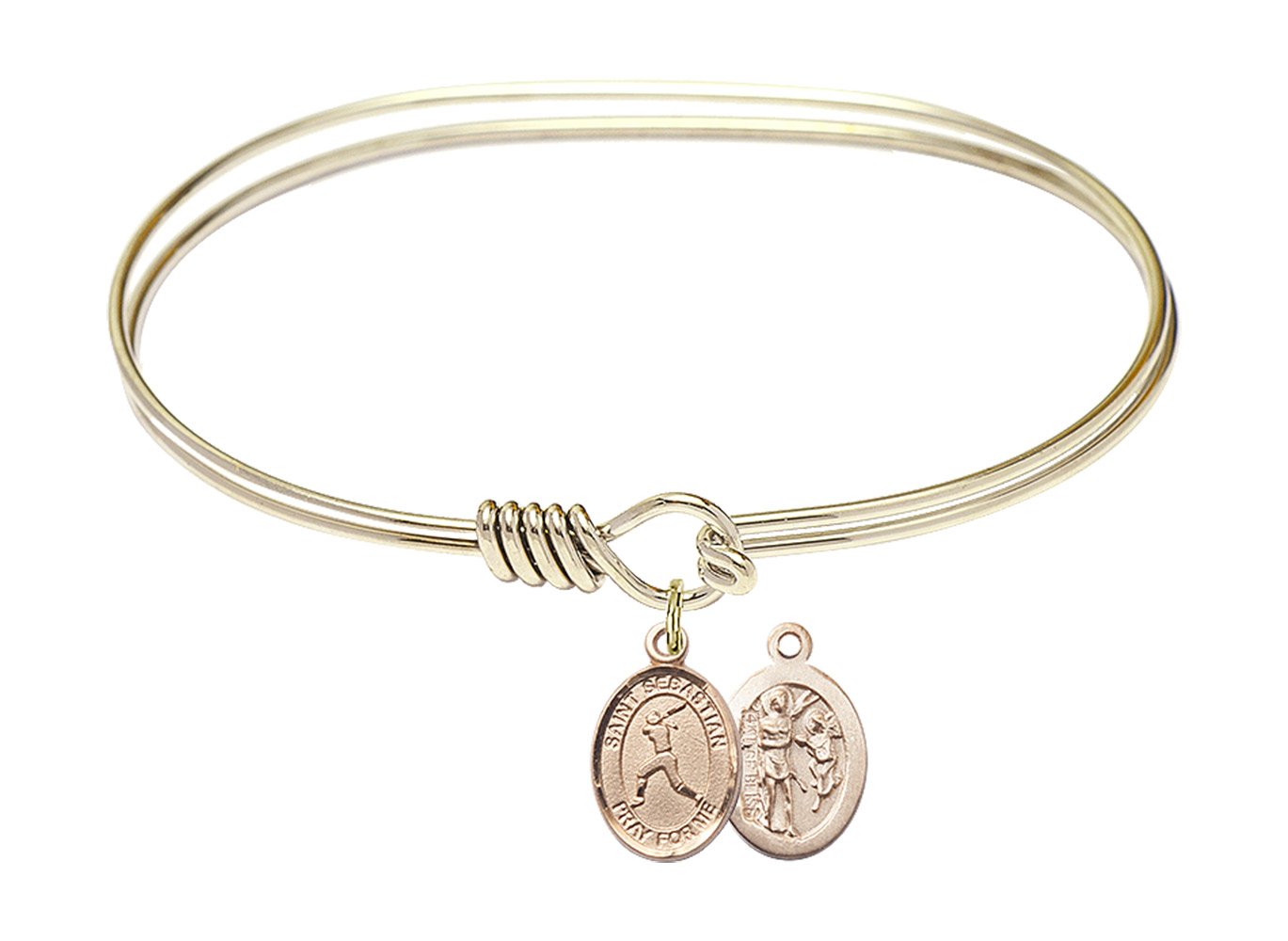 F A Dumont 7 Inch Oval Eye Hook Bangle Bracelet with St. Sebastian/Softball Charm - Elegant Jewelry for Women, Gift for Softball Players, Religious Jewelry for Everyday Wear