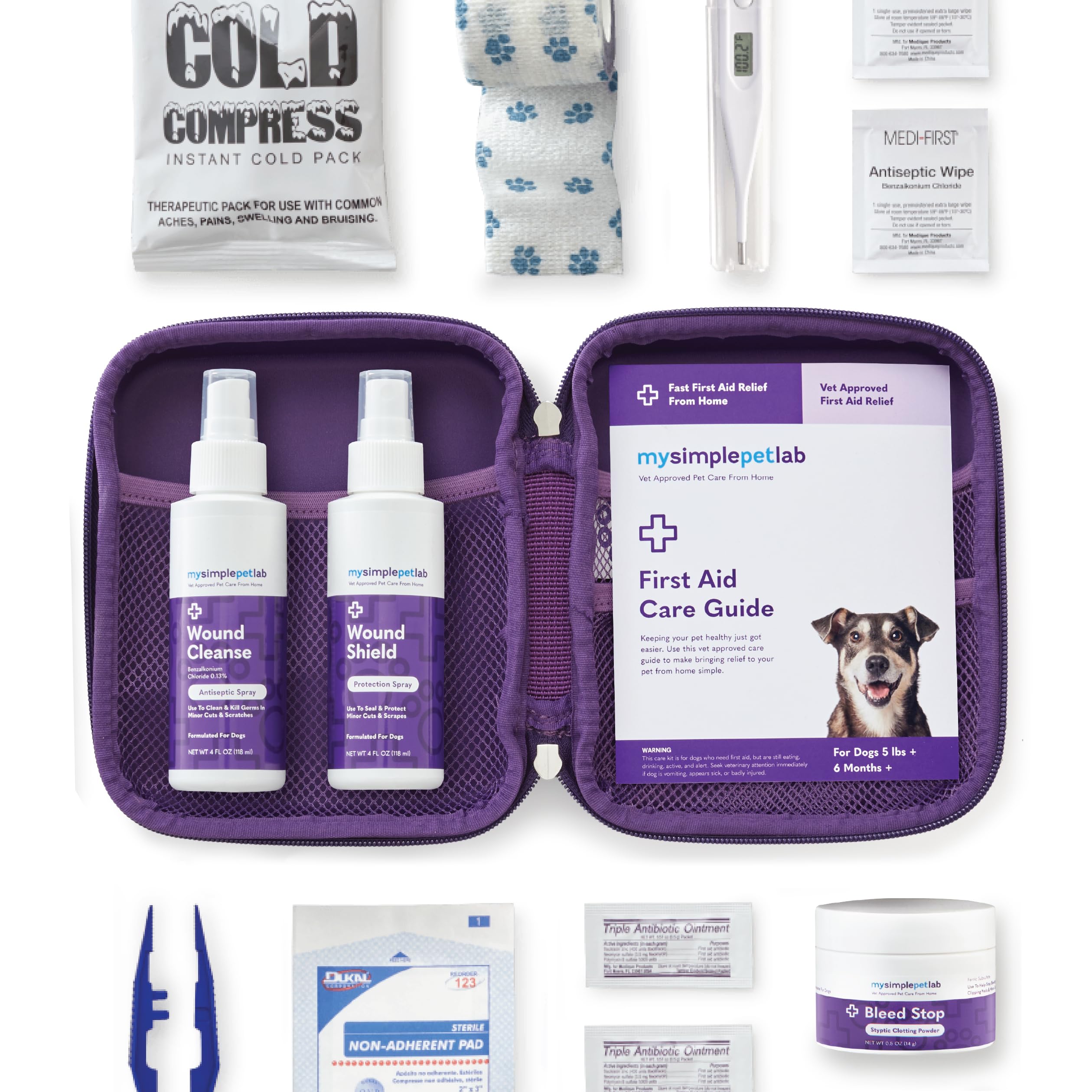 MySimplePetLab Dog First Aid Kit - Essential Pet Medical Supplies for Travel, Wounds, Cuts & Minor Injuries | Compact Emergency Care for Dogs at Home, Hiking or Road Trips