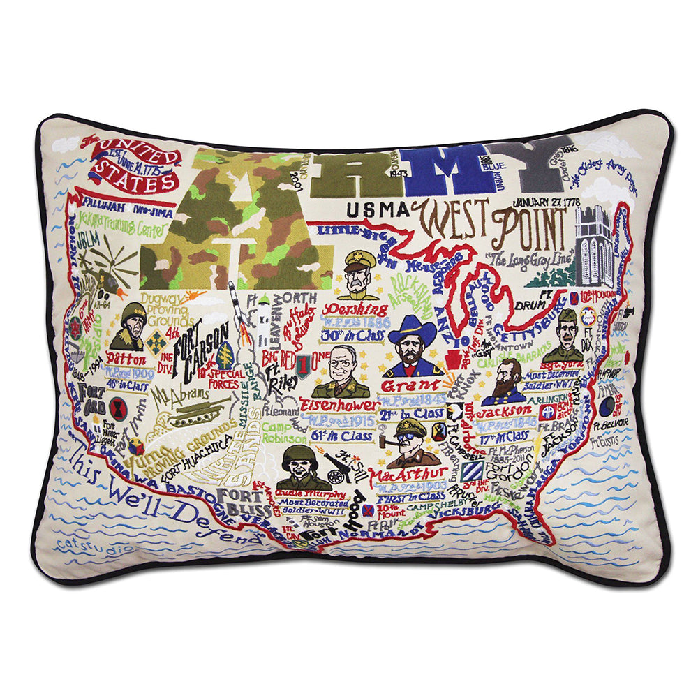 Military Style Large Hand Embroidered Throw Pillow - Perfect for Home Decor, Sofa, Bed & Couch Accessories