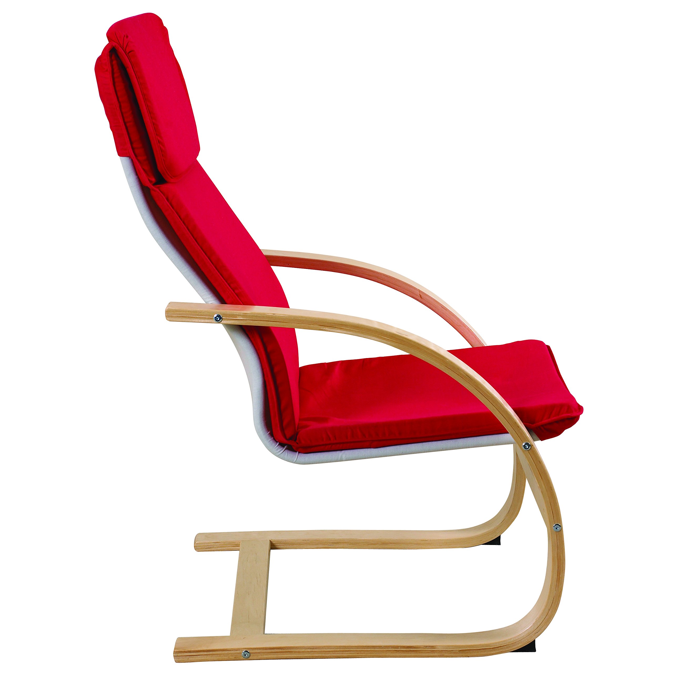 ECR4Kids Natural Bentwood Comfort Arm Chair for Adults - Birch Finish with Red Cushions - Ergonomic Teacher Chair for Classroom, Office, or Home Use