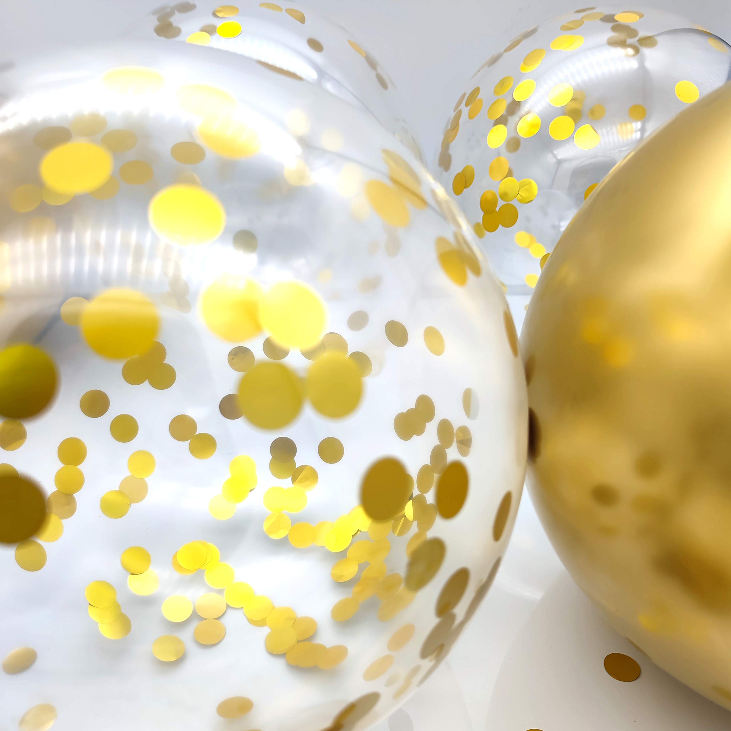 12 Pack Metallic Gold Confetti Balloons - Shiny Latex Balloons with Ribbon for Birthday, Wedding, Party Decorations | Perfect for Baby Showers, Graduations & New Year Celebrations