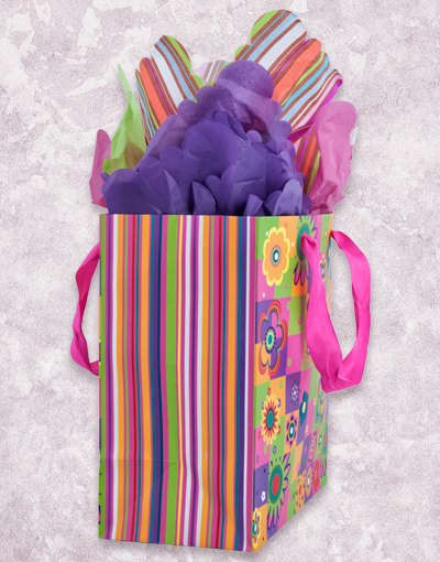 Premium Medium Square Flower Blocks Gift Bags - Elegant Floral Design Gift Packaging for Birthdays, Weddings & Special Occasions