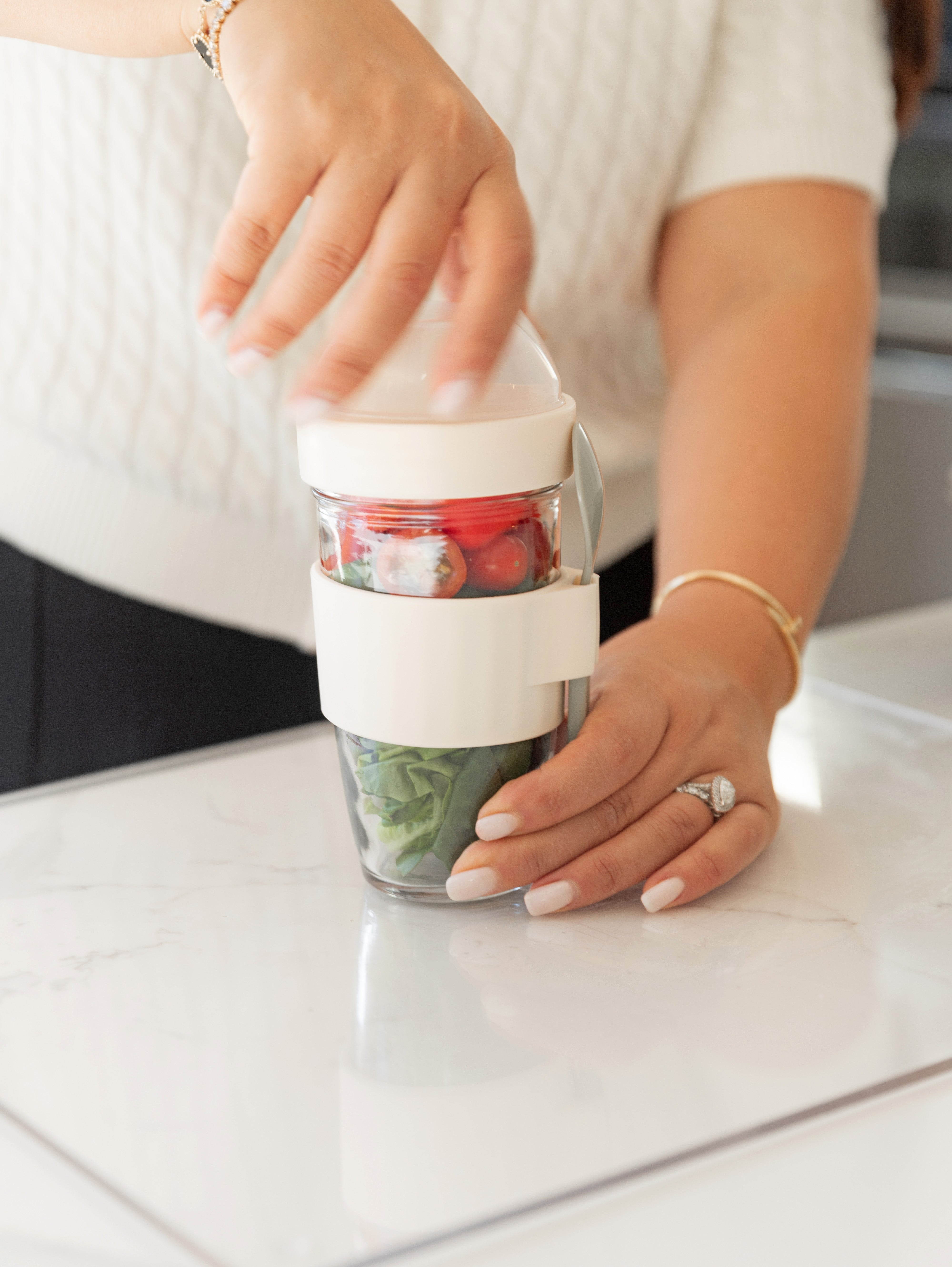 Portable Travel Jar with Spoon and Compartment - Perfect for Snacks, Salads & On-the-Go Meals