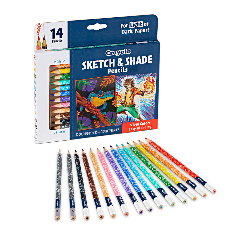 14-Piece Crayola Kids Sketch & Shade Pencils Set - 96 Colors for Children's Art & Drawing - Perfect for School Projects, Coloring Books & Creative Activities