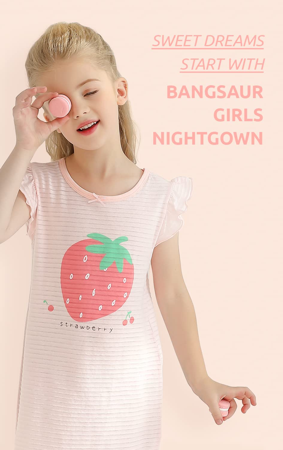 Bangsaur Girls' Cotton Summer Nightgown - Soft Sleep Dress for Kids Ages 3-12 | Comfortable Pajama Dress for Bedtime & Sleepovers