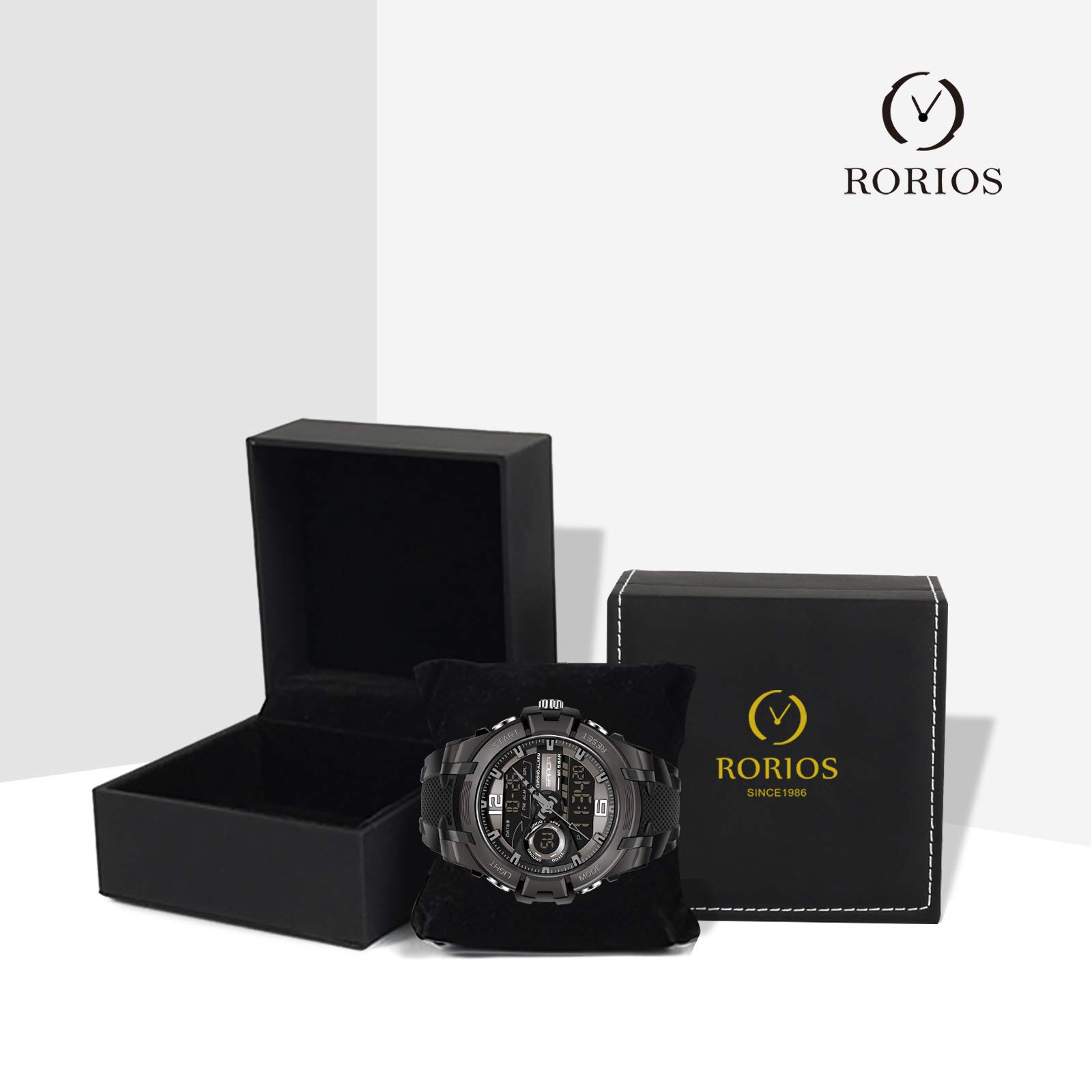 RORIOS Men's Digital Quartz Sports Watch - Waterproof Chronograph Wristwatch with Alarm & Timer - Perfect for Running, Gym, Outdoor Activities & Daily Wear