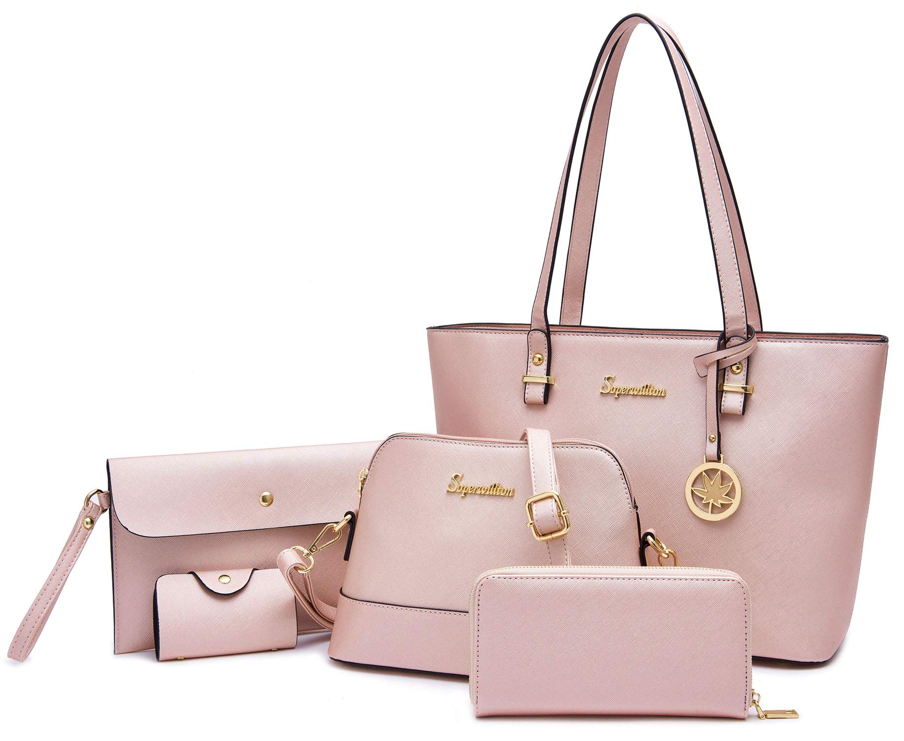 Soperwillton Women's 5-Piece Handbag Set - Tote, Shoulder Bag, Satchel, Wallet & Purse for Work, Travel & Daily Use