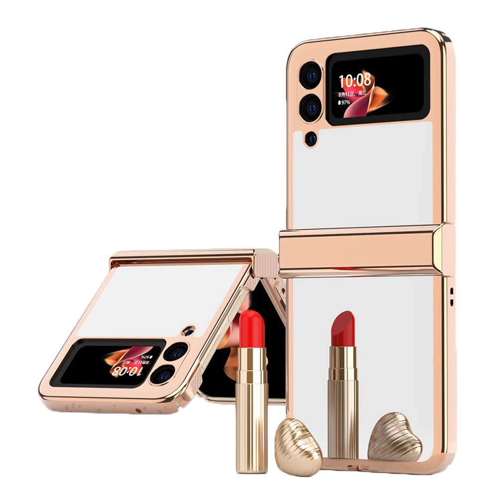 Samsung Galaxy Z Flip 3 5G Case 2021 - Shockproof Hard PC Back Cover with Electroplating Bumper & Hinge Protection | Stylish Rose Gold Phone Case for Women & Girls | Perfect for Makeup Mirror & Daily Use