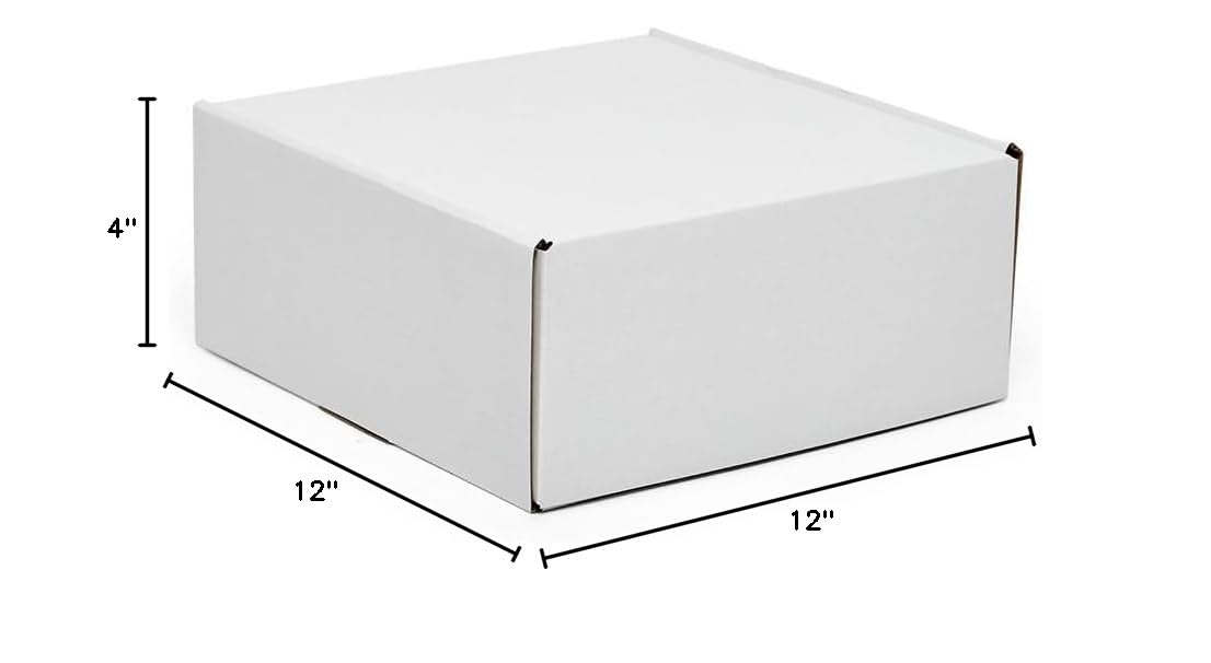 50-Pack 12x12x4 Inch White Corrugated Shipping Boxes with Tuck Top Lids - Perfect for Mailing, Storage & Small Business Packaging