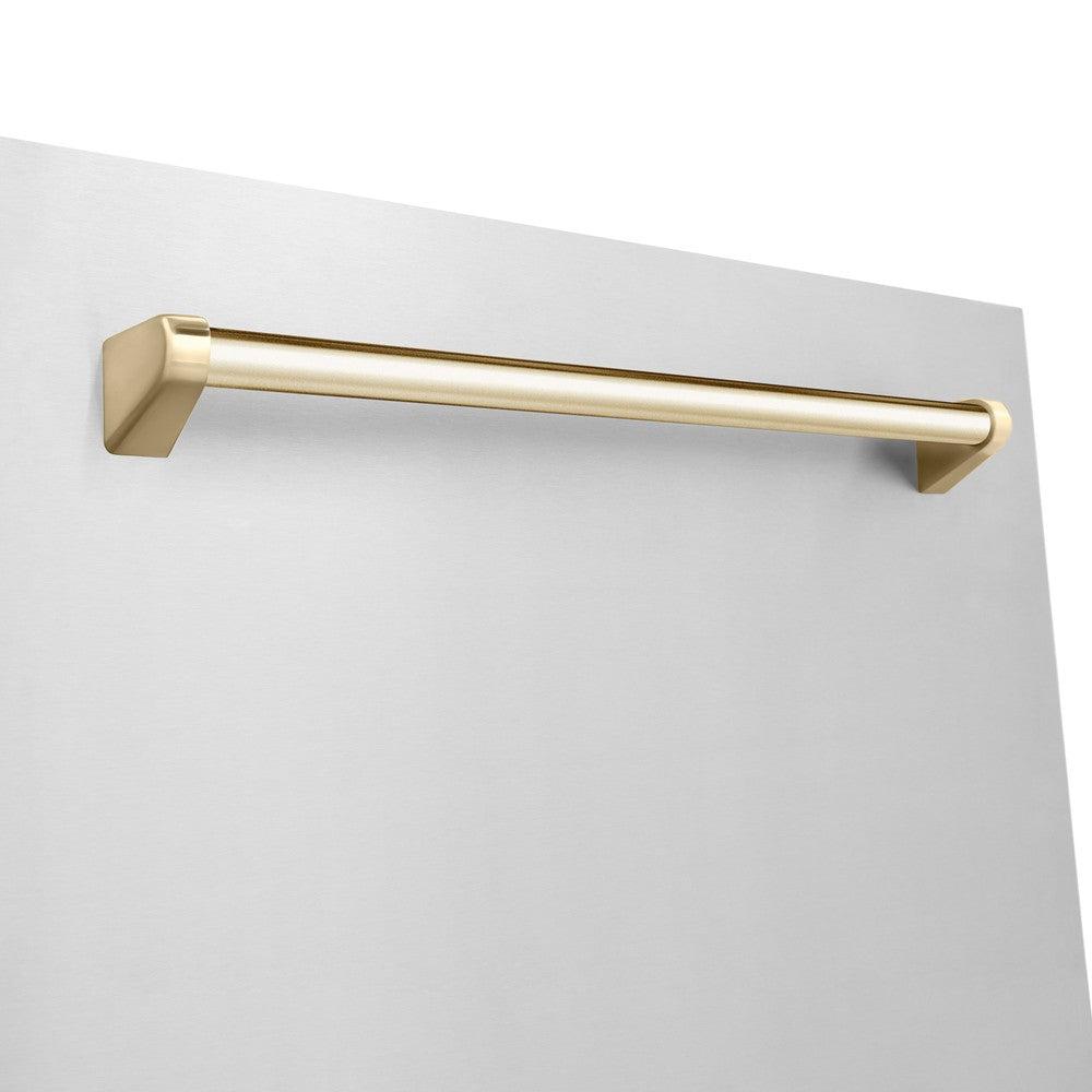ZLINE Autograph Edition 24 Inch Stainless Steel Dishwasher with Polished Gold Handle - 3rd Rack, Top Touch Controls, 45dBA Ultra Quiet - Perfect for Modern Kitchens & Open Concept Homes (Model DWMTZ 304 24 G)