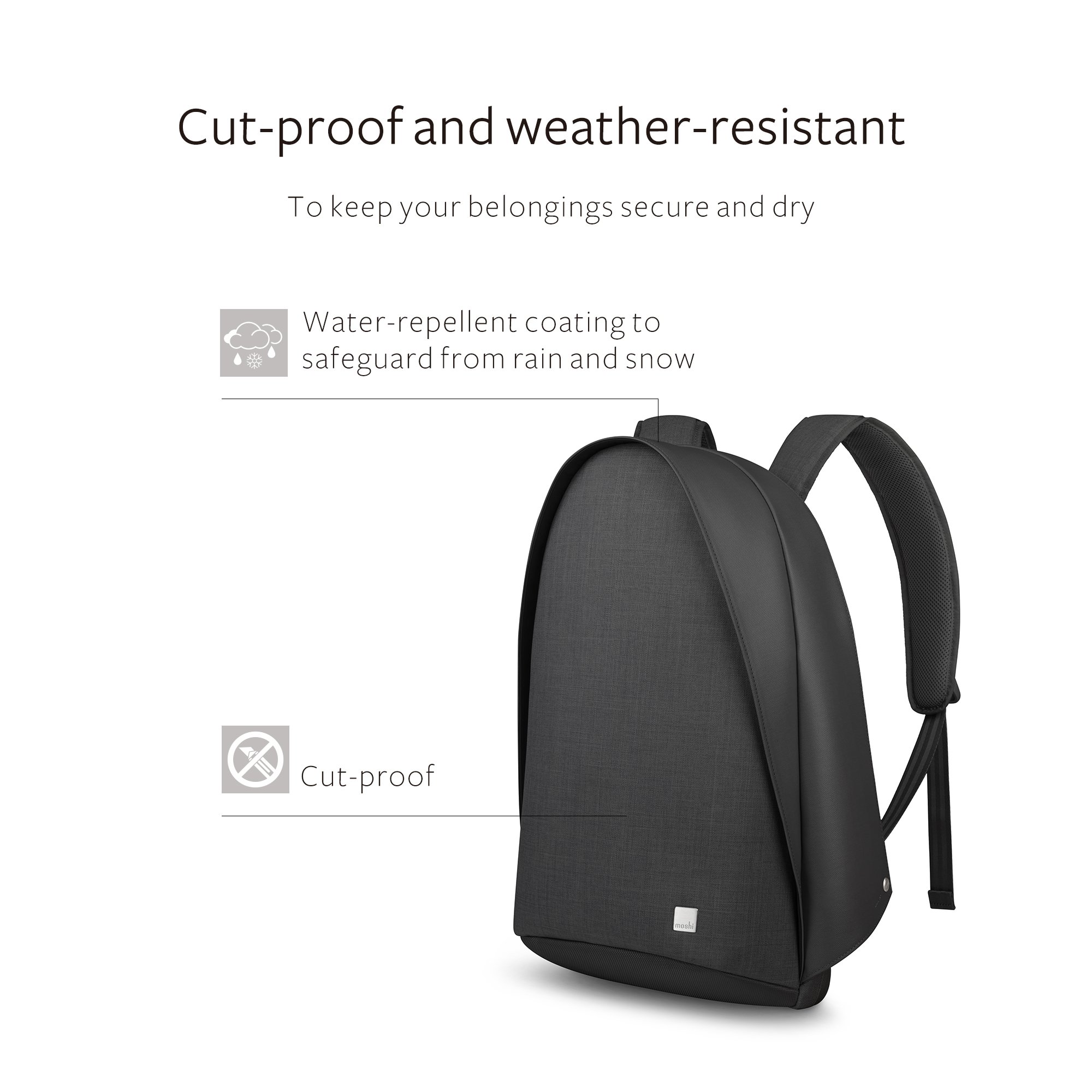 Moshi Tego Anti-Theft Backpack with USB Charging Port - Water Resistant Laptop Backpack for Travel & Commuting (Charcoal Black) - Perfect for Work, School & Outdoor Adventures
