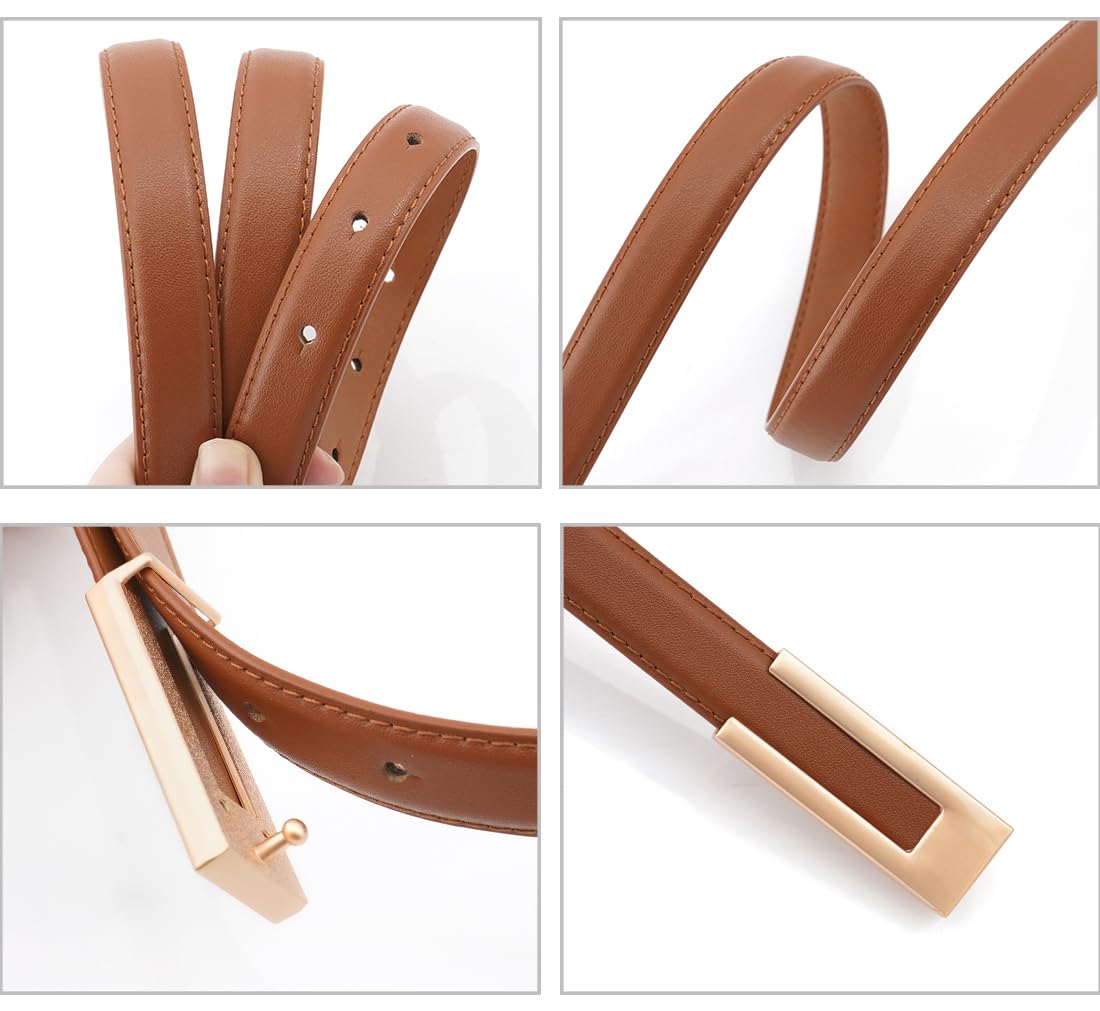 Women's Thin Leather Belt with Gold Buckle for Dresses & Jeans - Fashion Waist Accessory