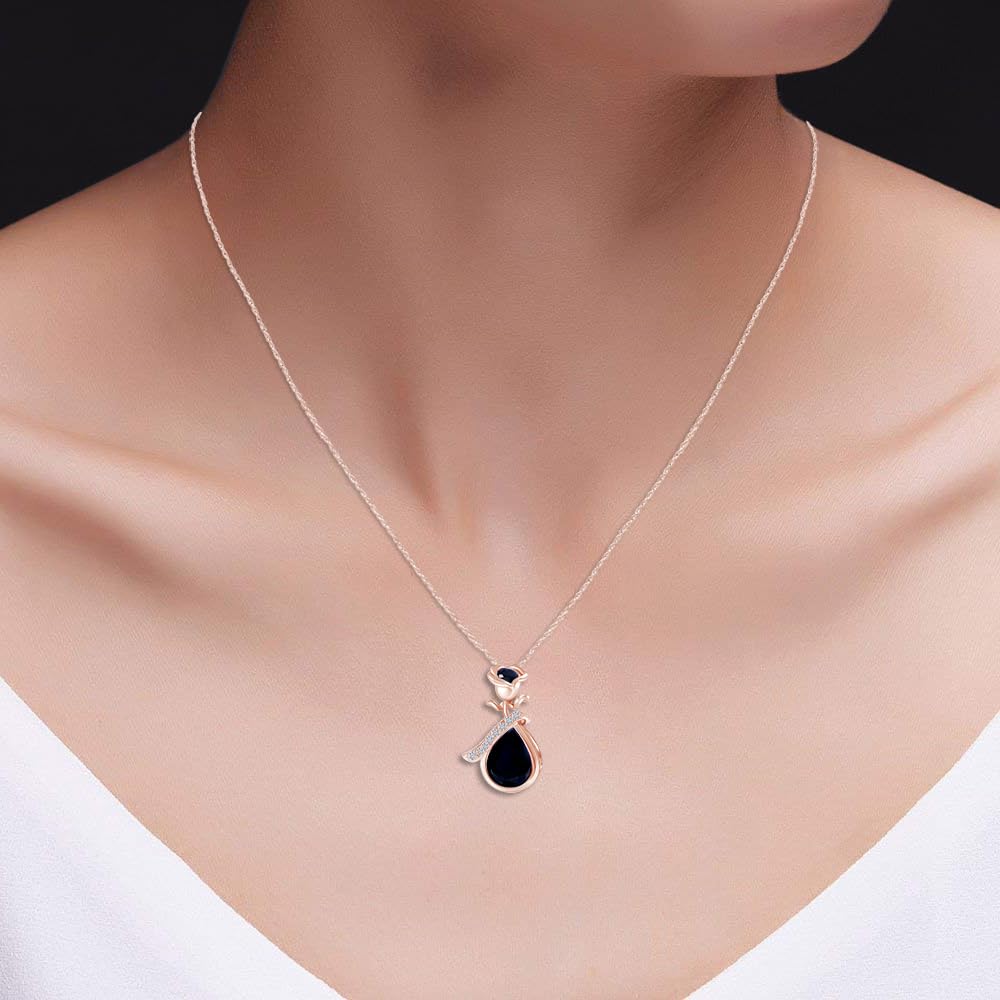 14K Rose Gold Over Sterling Silver Simulated Birthstone Teardrop Pendant Necklace with Floral Bezel Setting - Elegant Jewelry Gift for Women, Perfect for Anniversaries, Birthdays & Special Occasions