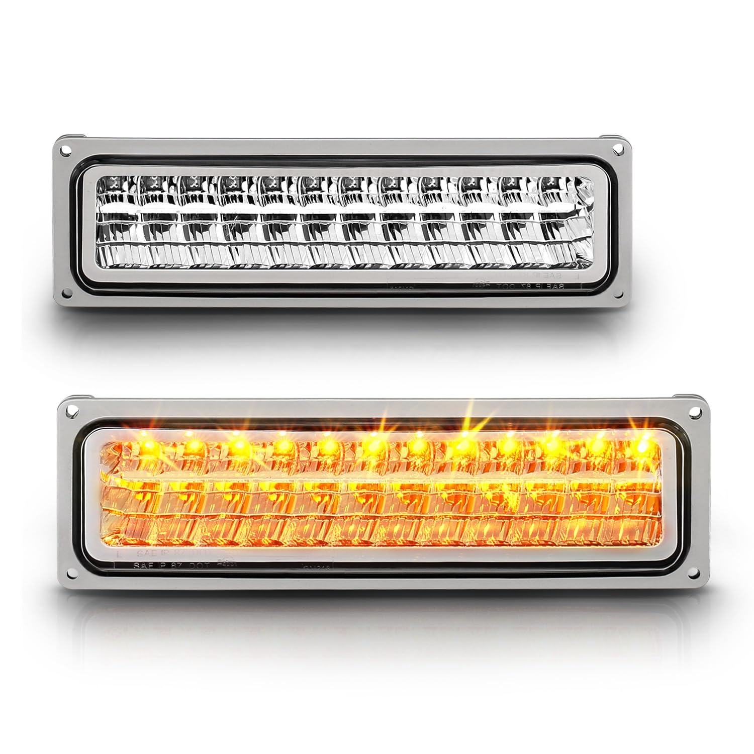 AmeriLite Chrome LED Parking Turn Signal Lights for Chevy Full Size, Blazer, Suburban, GMC Sierra & Yukon - Left & Right Side - Durable & Bright for Night Driving & Off-Road Use