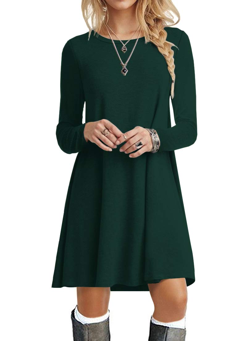 POPYOUNG Women's Long Sleeve T-Shirt Dress - Casual Swing Dress for Women, Flowy Comfortable Tunic Dress with Pockets | Perfect for Work, Date Night, and Weekend Outfits