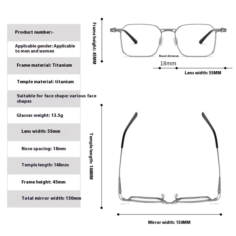 Aror Unisex Full Rim Big Square Titanium Eyeglasses 49418 - Lightweight Durable Frame for Men & Women - Perfect for Reading, Work, and Everyday Use