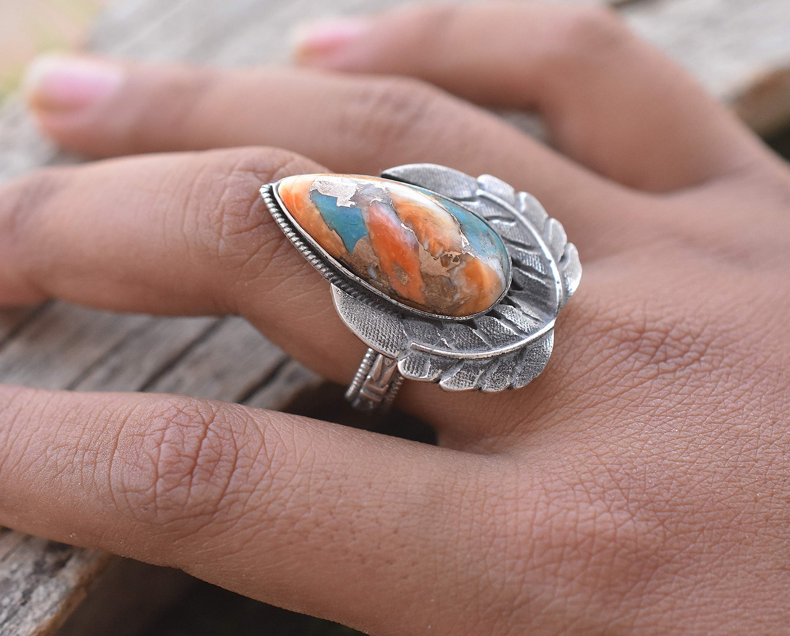 Vintage Handmade 925 Sterling Silver Oyster Copper Turquoise Ring - Boho Hippie Jewelry, Spiny Turquoise Birthstone Ring for Women, Perfect Birthday Gift (TQ-15) | Ideal for Boho Fashion, Hippie Style & Everyday Wear