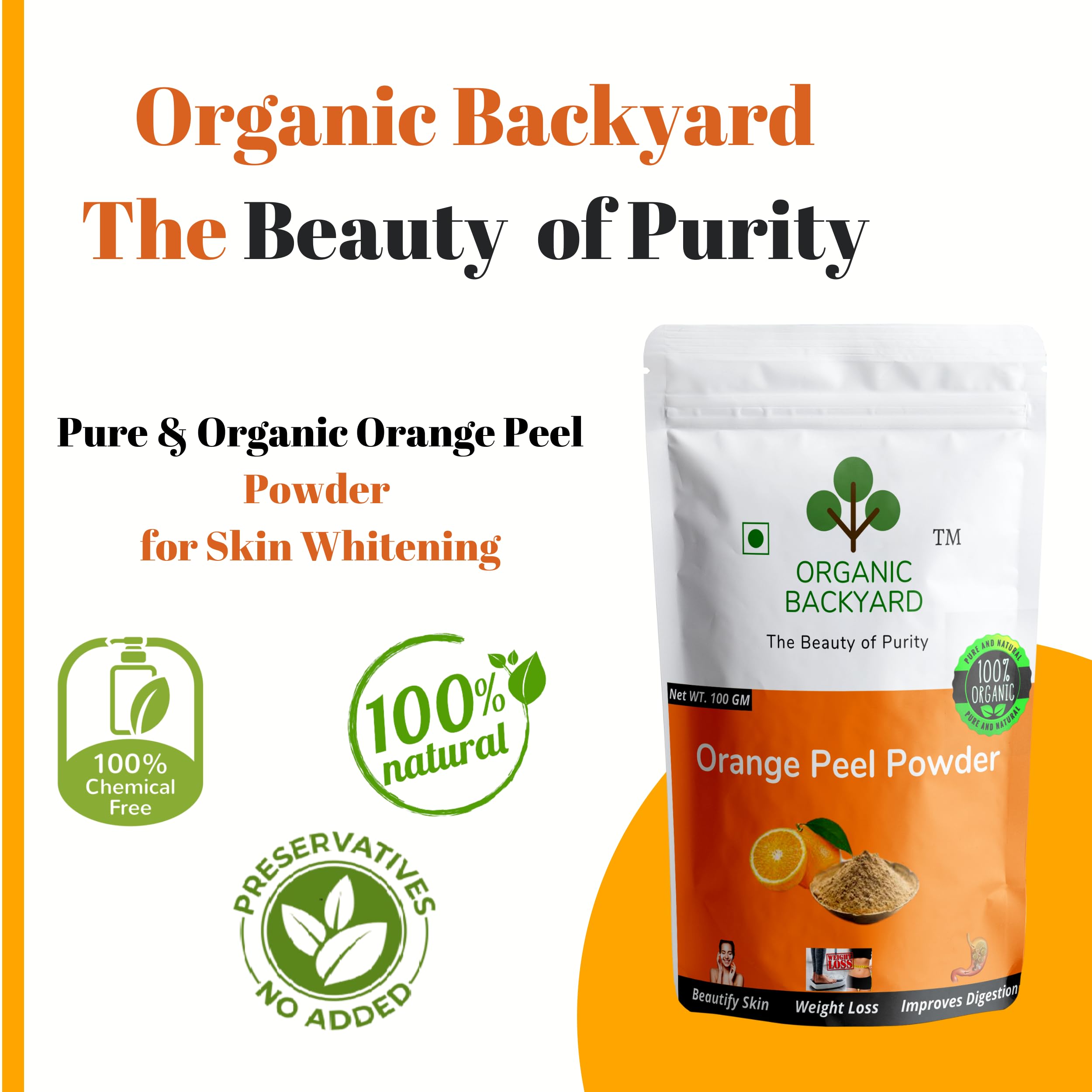 Organic Backyard 100% Natural Orange Peel & Lemon Peel Powder with Multani Mitti - 100g Each for Glowing Skin, Acne Treatment & Face Care - Perfect for DIY Face Masks, Scrubs & Natural Skincare Routines