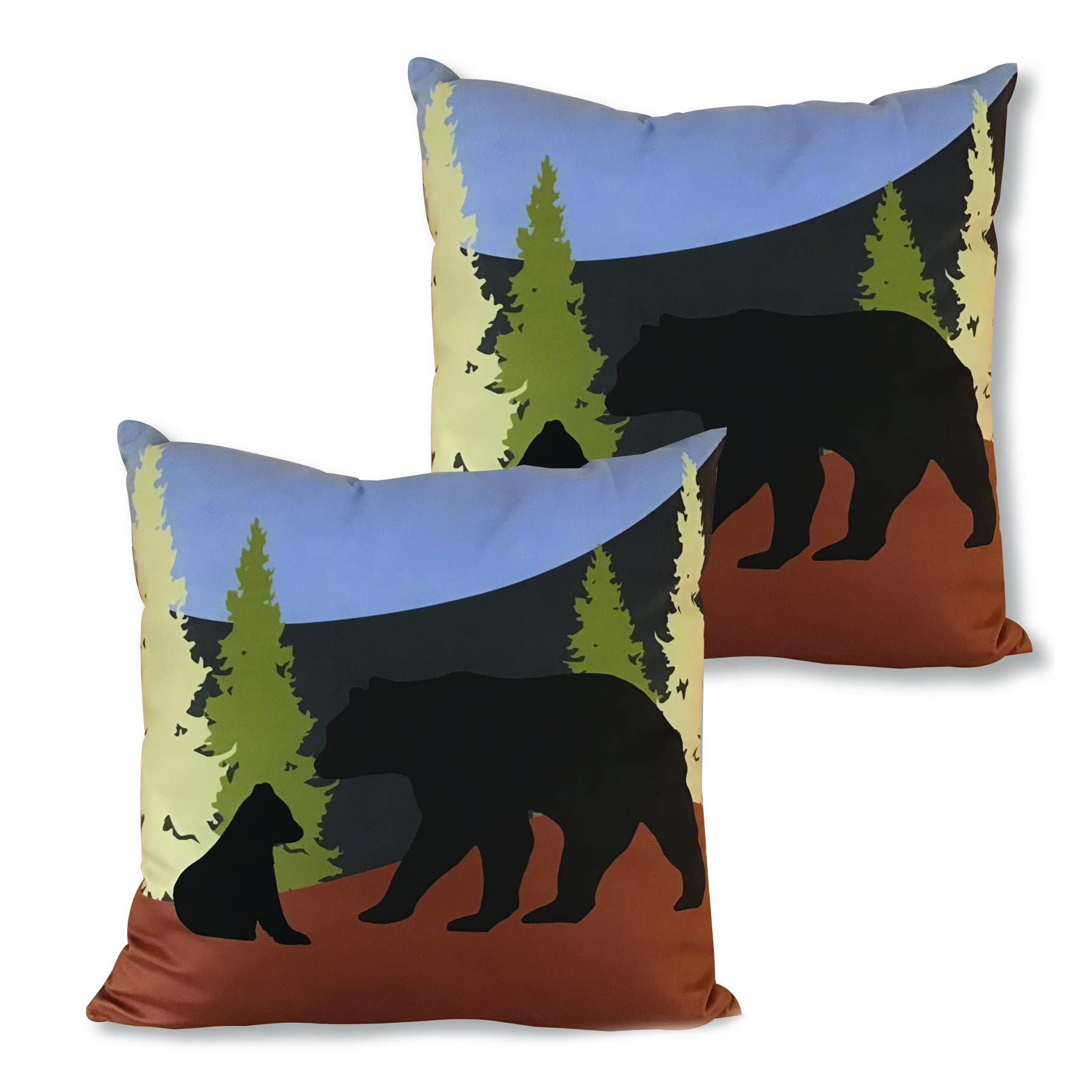 Virah Bella Bear Lake Throw Pillows - Set of 2 (18x18 Inches) - Farmhouse & Lodge Style Decorative Couch Pillows - Perfect for Living Room, Bedroom or Cabin Decor