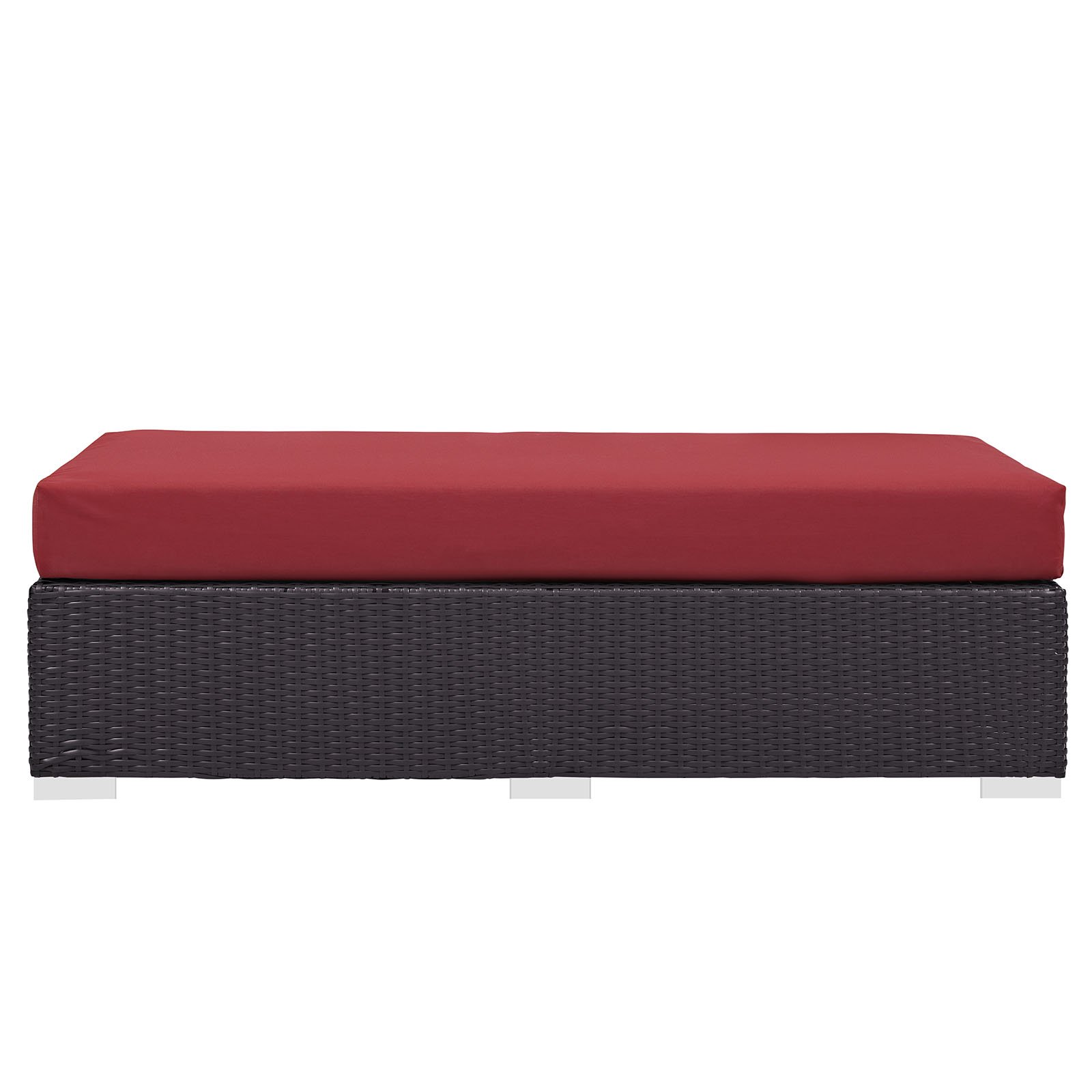 Modway EEI-1847-EXP-RED Convene Patio Fabric Rectangle Ottoman - Waterproof Outdoor Furniture with Storage, Espresso Red - Perfect for Poolside, Garden & Patio Relaxation