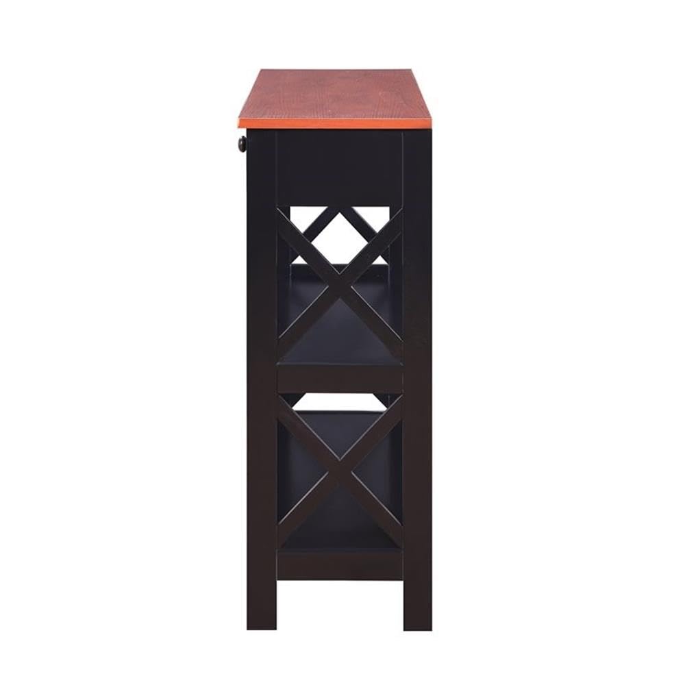 Pemberly Row Transitional One-Drawer Console Table - Cherry & Black Wood Entryway Table for Hallway, Living Room or Bedroom Decor