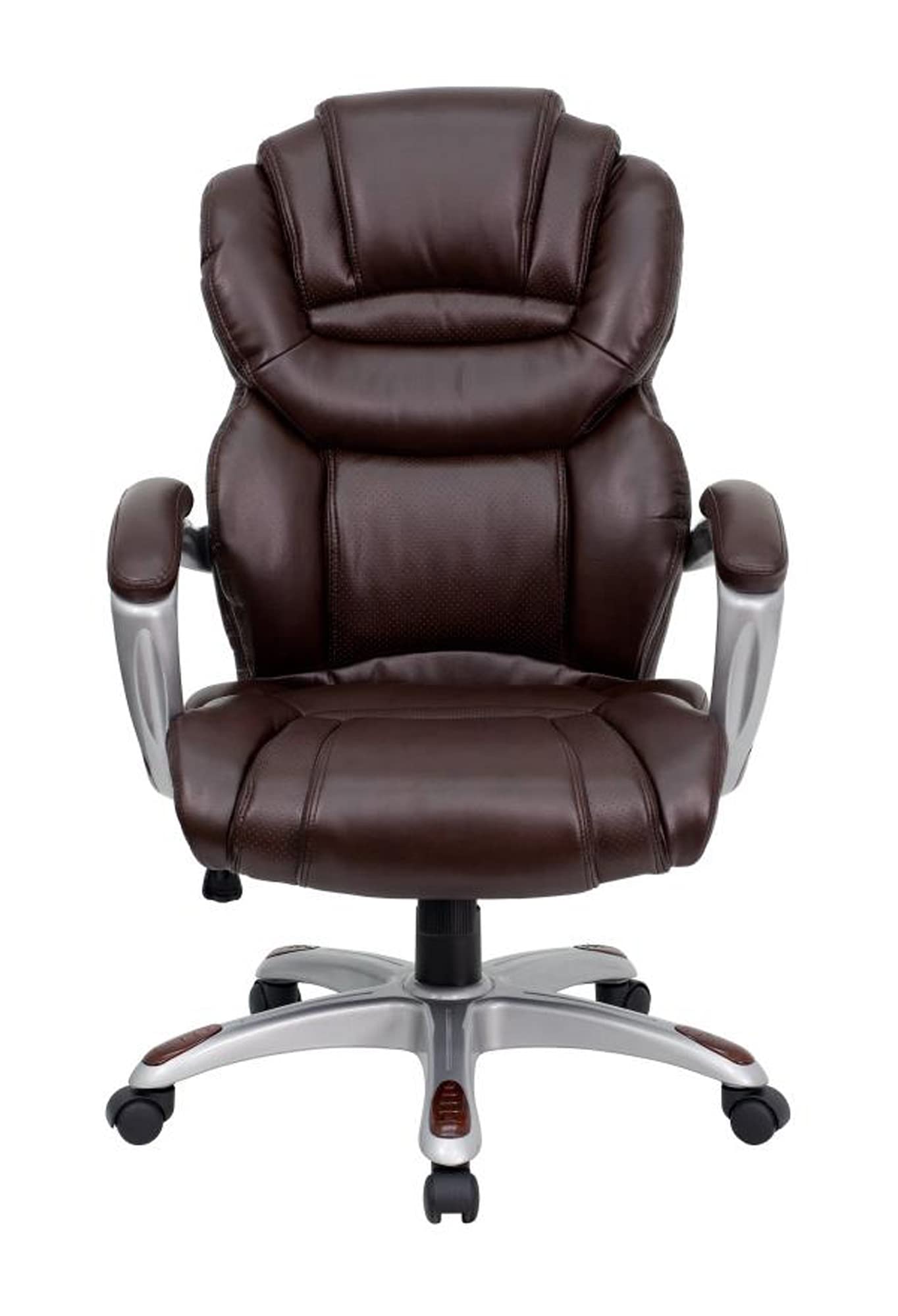 Premium High Back Leather Executive Office Chair with Padded Loop Arms - Ergonomic Design for Comfort & Support - Ideal for Home Office, Conference Rooms & Corporate Settings - Brown