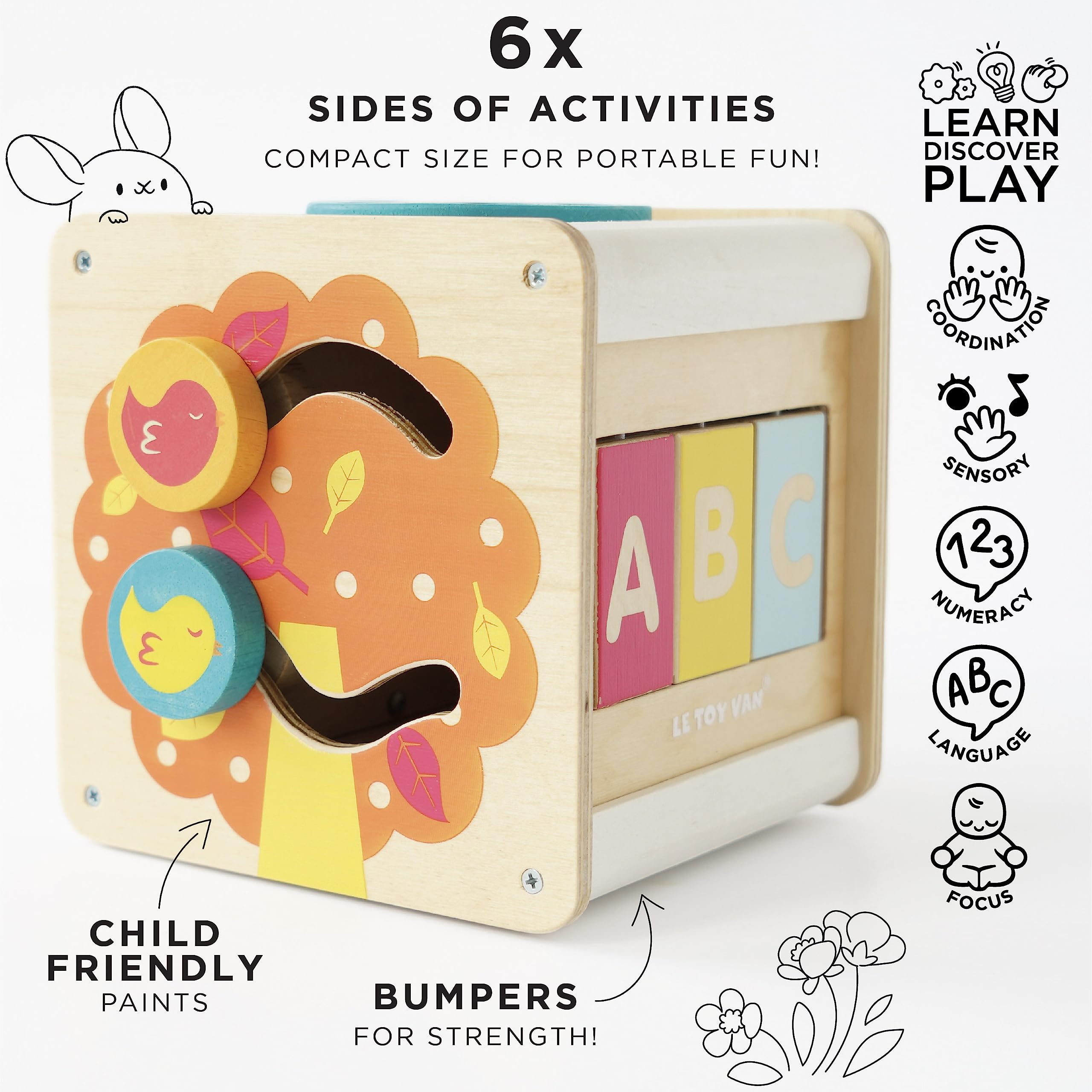Le Toy Van Petit Activity Cube - Wooden Baby Toy for Early Learning & Development - Perfect for Playtime, Nursery, and Montessori Education