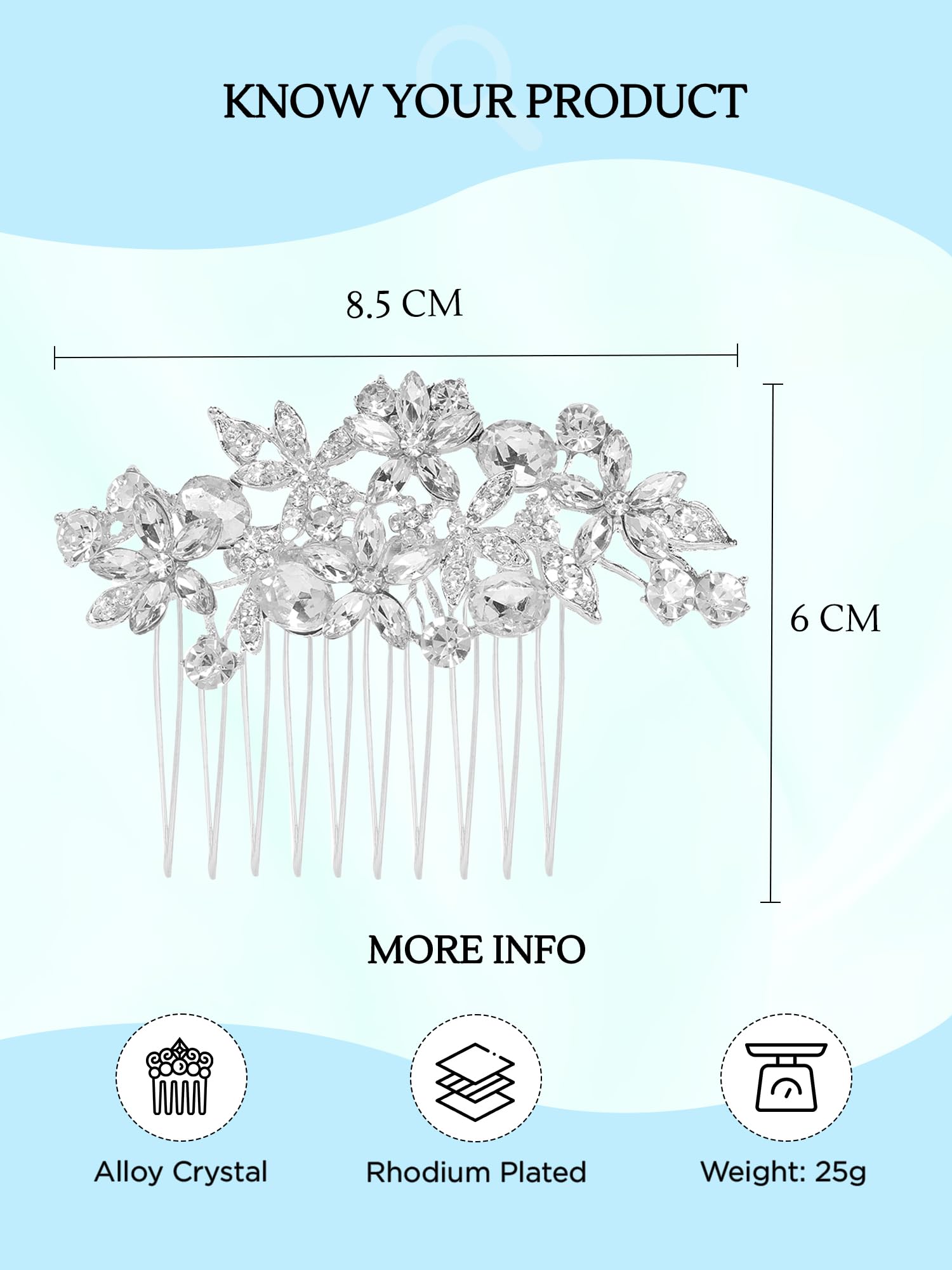 Yellow Crystal Floral Hair Comb Pin for Women - Elegant Bridal Wedding Hair Accessories, Side Comb Clip for Western Style, Juda Pin - Perfect for Special Occasions, Prom, Parties & Everyday Wear