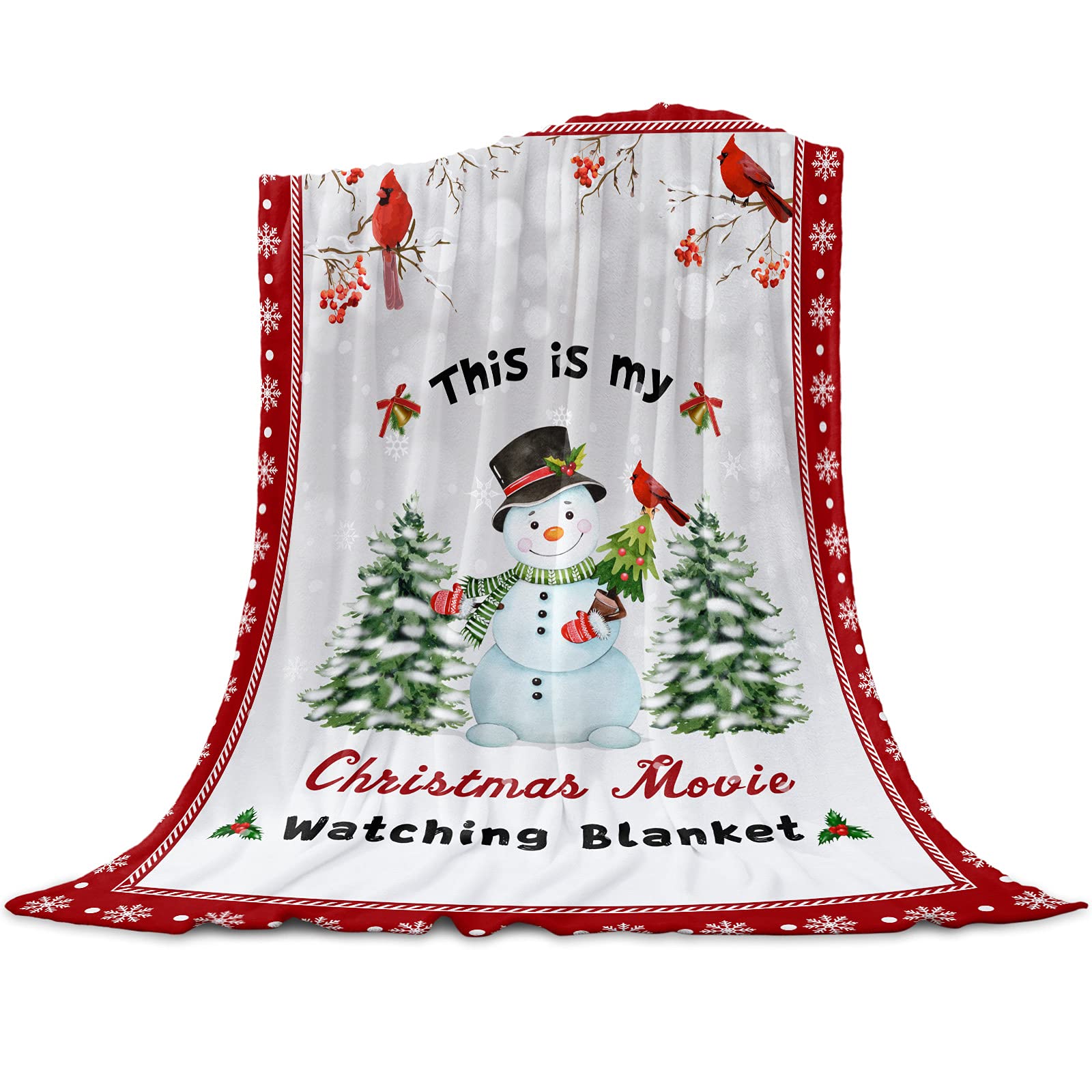 Cozy Flannel Fleece Throw Blanket - 39x59 Inch Soft Christmas Blanket with Snowman & Pine Tree Design - Warm Holiday Decorative Blanket for Bed, Sofa & Couch - Perfect for Winter Nights, Gift Giving & Festive Home Decor