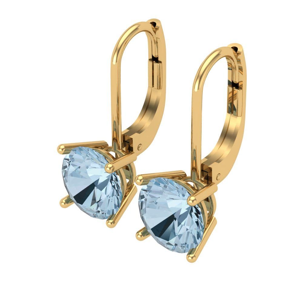 4.0 Carat Round Cut Natural Sky Blue Topaz Solitaire Leverback Drop Earrings in 14K Yellow Gold - Conflict Free, Elegant Dangle Design for Weddings & Special Occasions