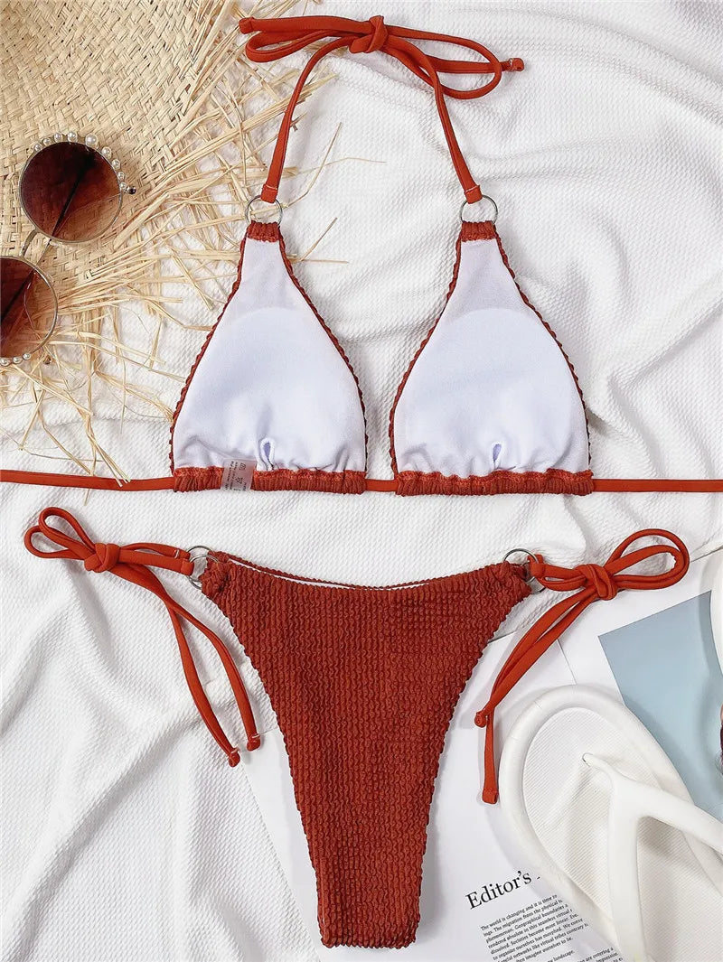 Sexy Women's Brazilian Bikini Set - Micro Swimwear Bandage Bikini with Drawstring for Beach & Pool | Perfect for Summer Vacations, Swim Parties & Tropical Getaways
