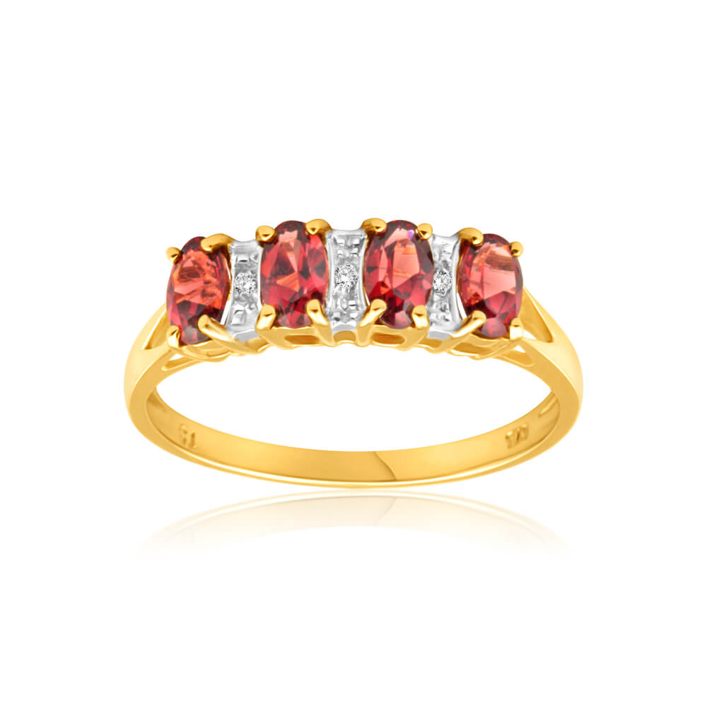 9ct Yellow Gold Diamond & Garnet Ring for Women - Elegant Vintage Style Jewelry for Engagement, Anniversary & Special Occasions