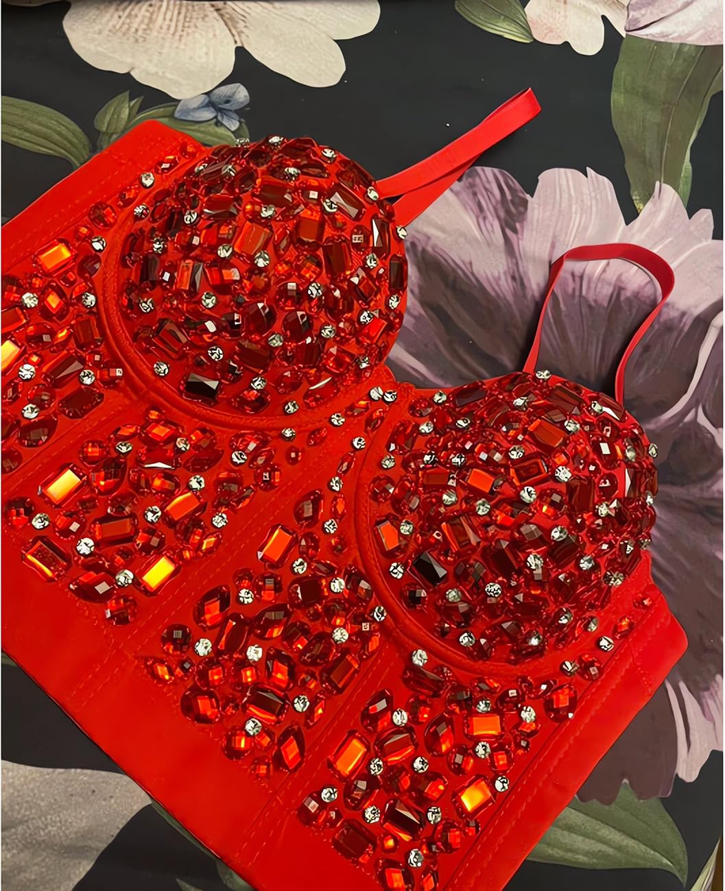 Sparkling Rhinestone Push Up Bustier Crop Top for Women - Sexy Mesh Corset Bra with Gemstone Details | Perfect for Parties, Nightclubs & Special Occasions
