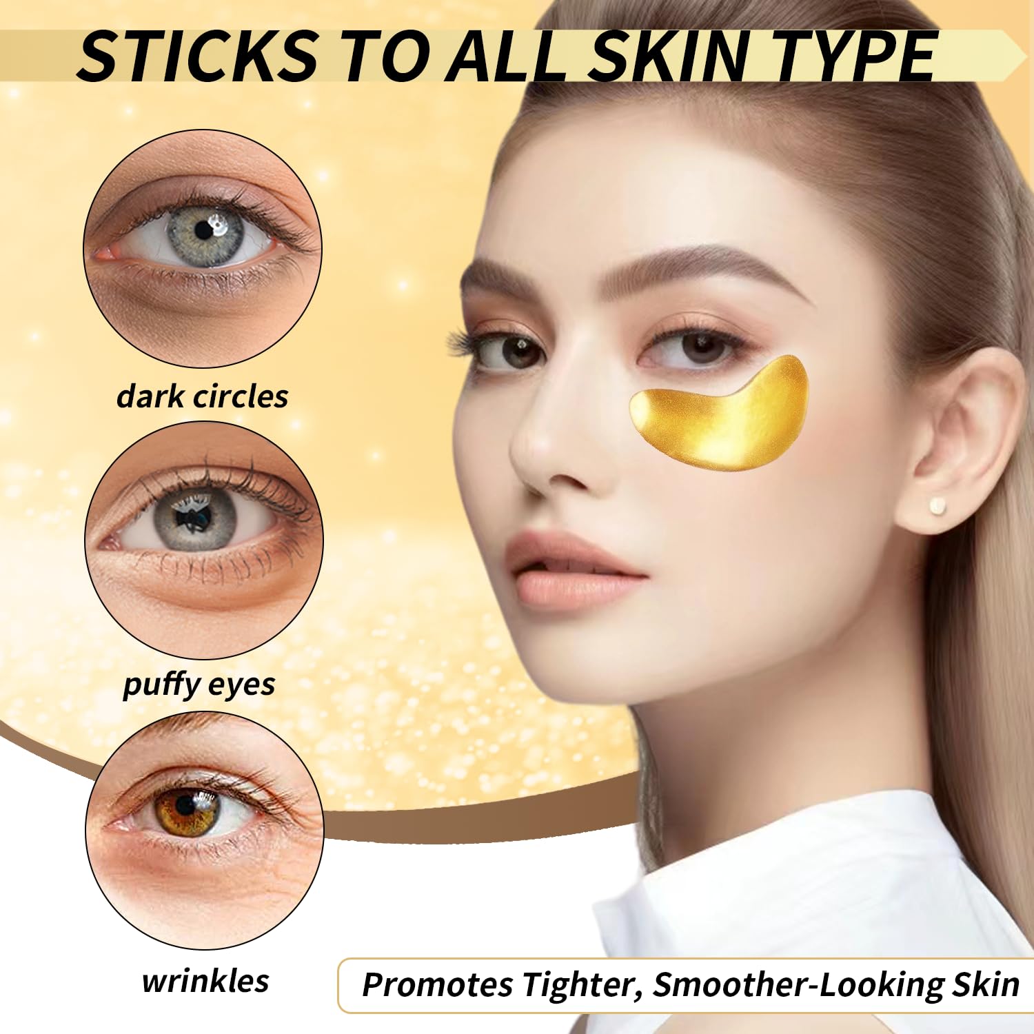 **Dermatology Golden Eye Patches with Amino Acid & Collagen – Cooling Under Eye Masks for Wrinkles, Puffy Eyes & Dark Circles – Skincare Treatment for Women – 12 Pairs – Perfect for Spa Nights, Travel & Self-Care Gifts**